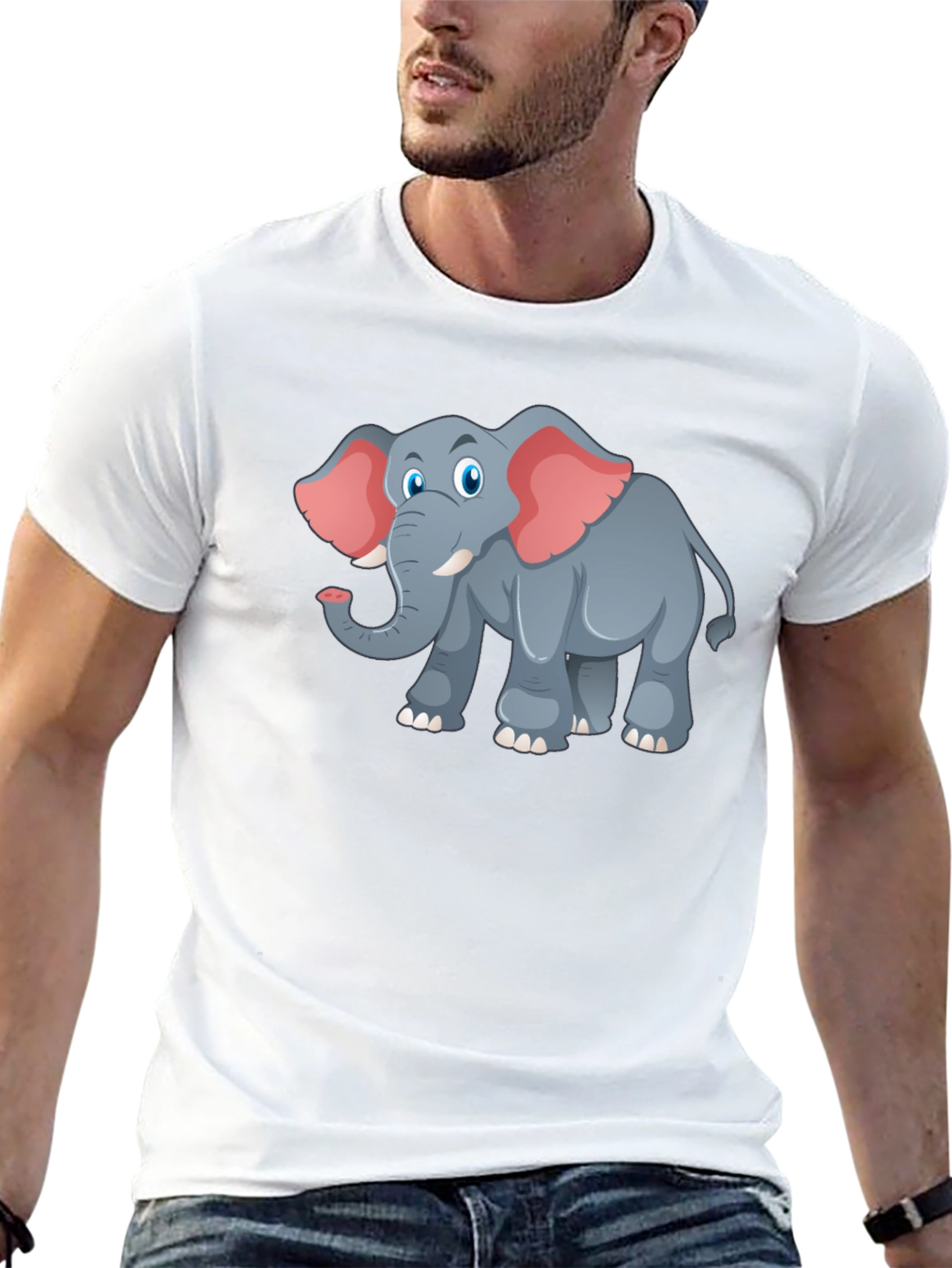 Elephant Cartoon Graphic Tee - Black T-Shirt