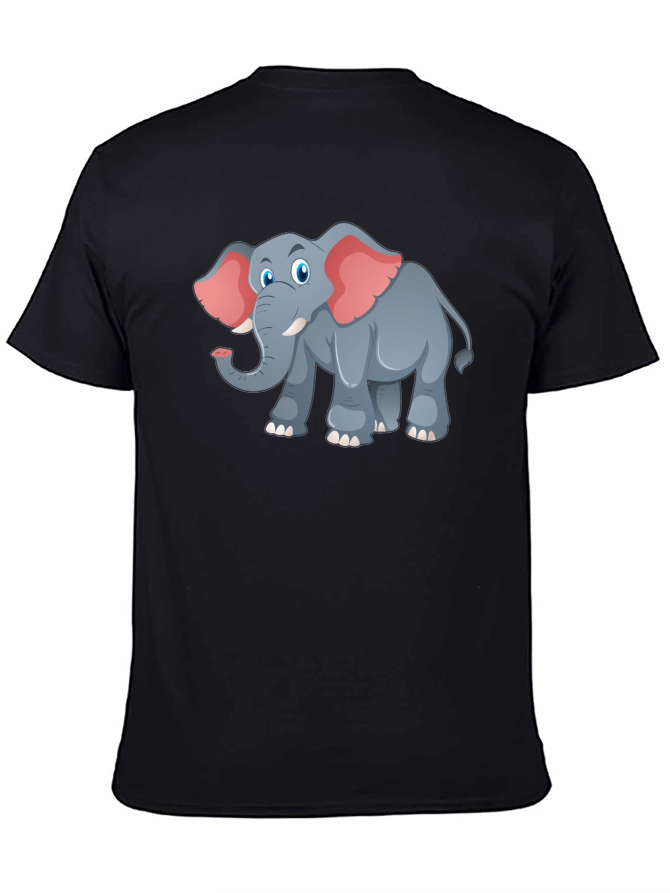 Elephant Cartoon Graphic Tee - Black T-Shirt