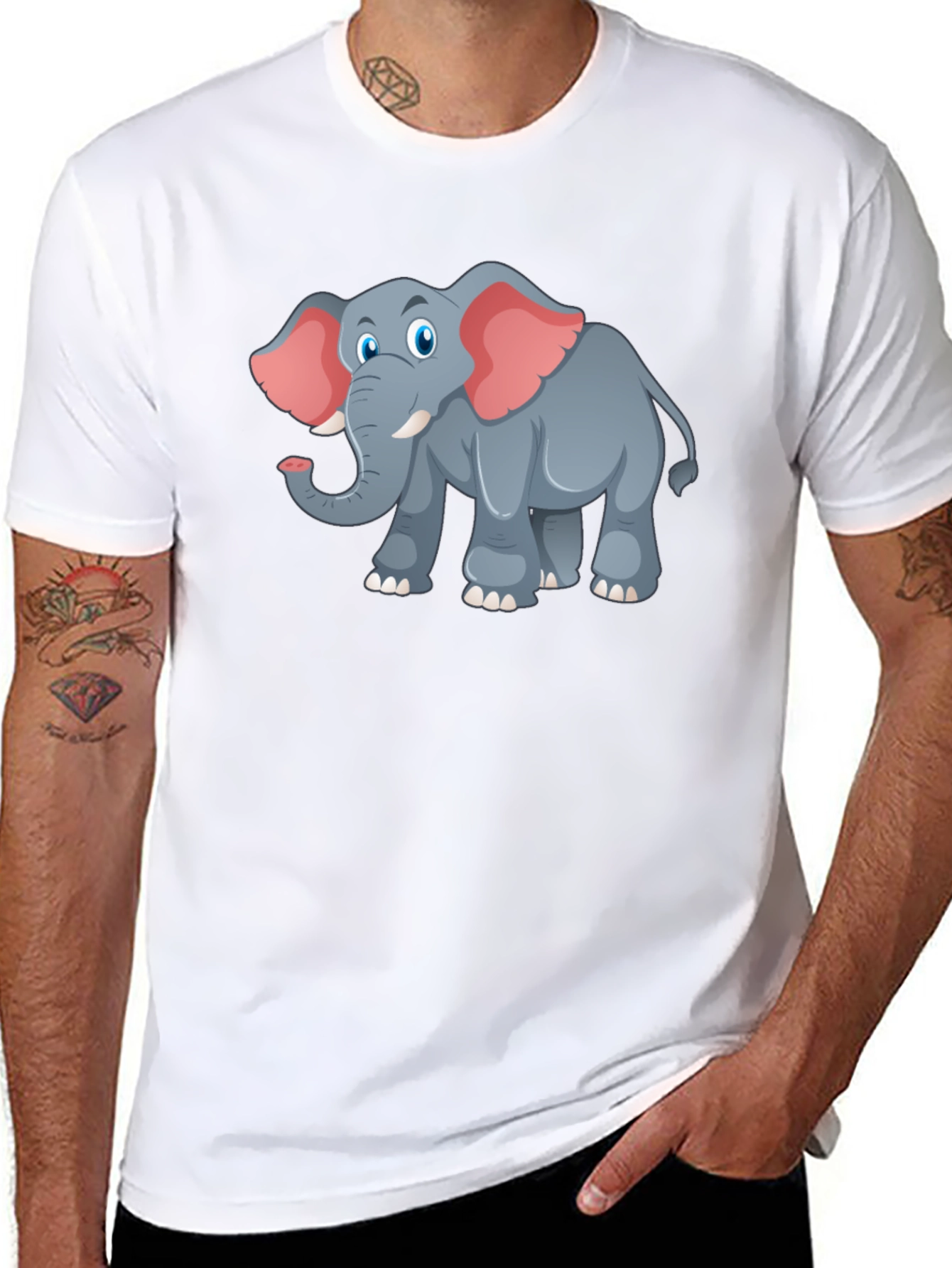 Elephant Cartoon Graphic Tee - Black T-Shirt