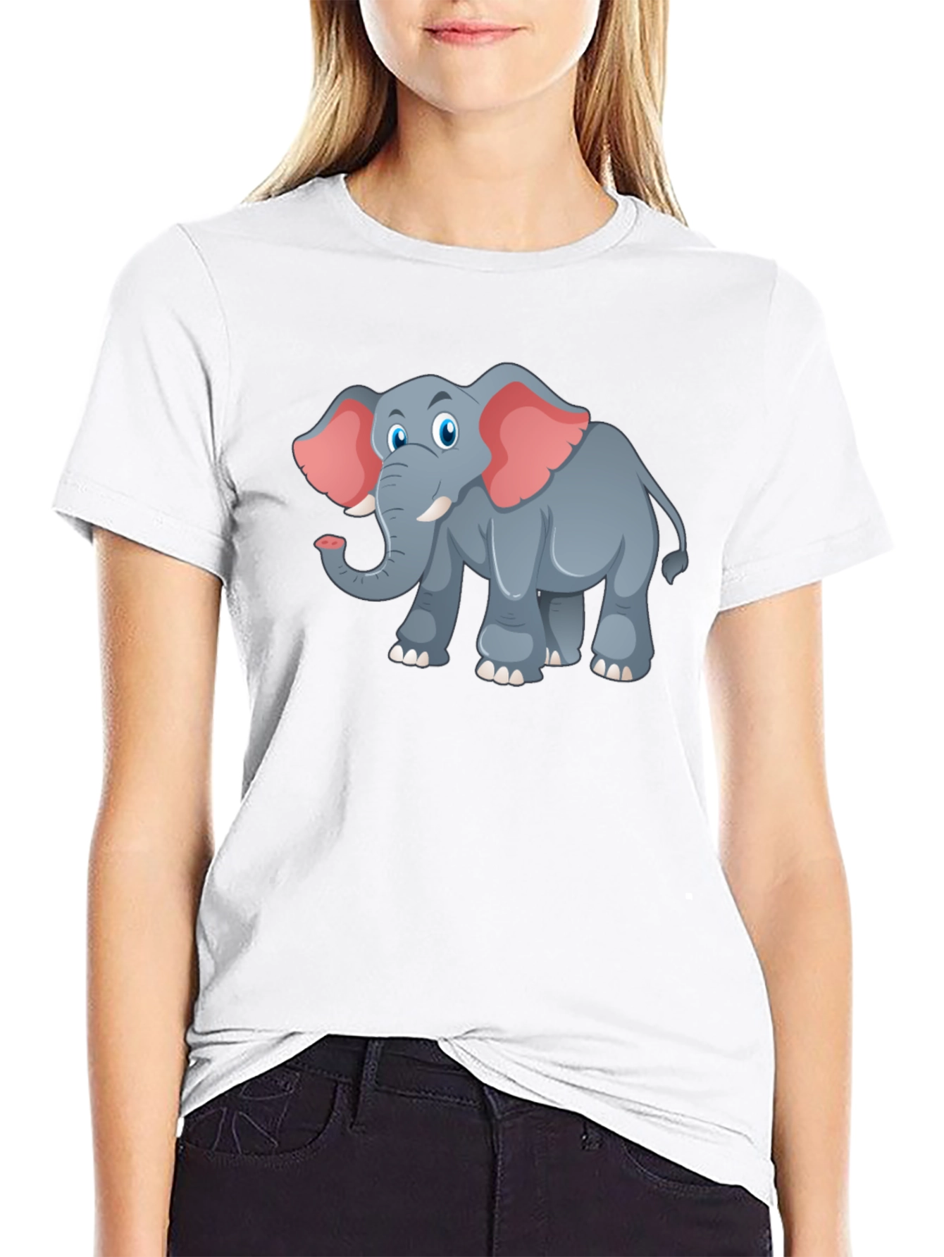 Elephant Cartoon Graphic Tee - Black T-Shirt