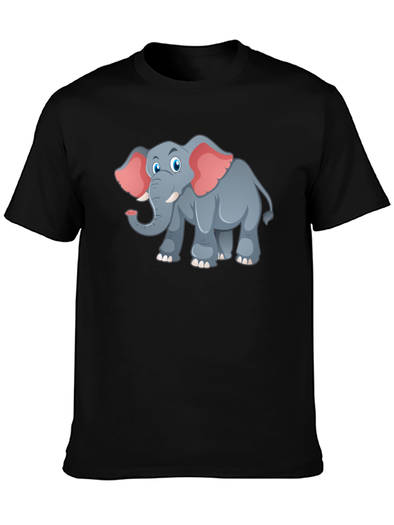 Elephant Cartoon Graphic Tee - Black T-Shirt