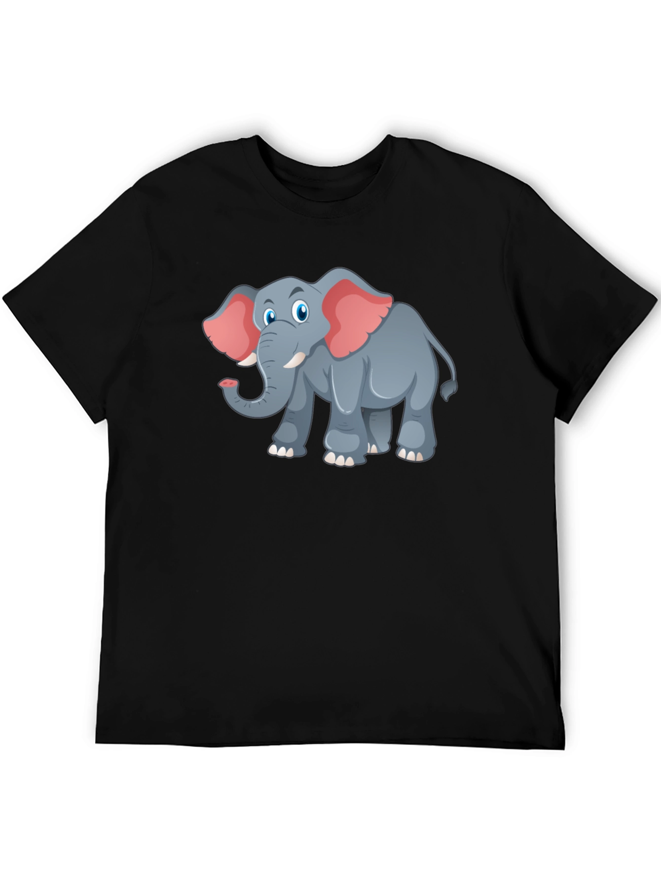 Elephant Cartoon Graphic Tee - Black T-Shirt