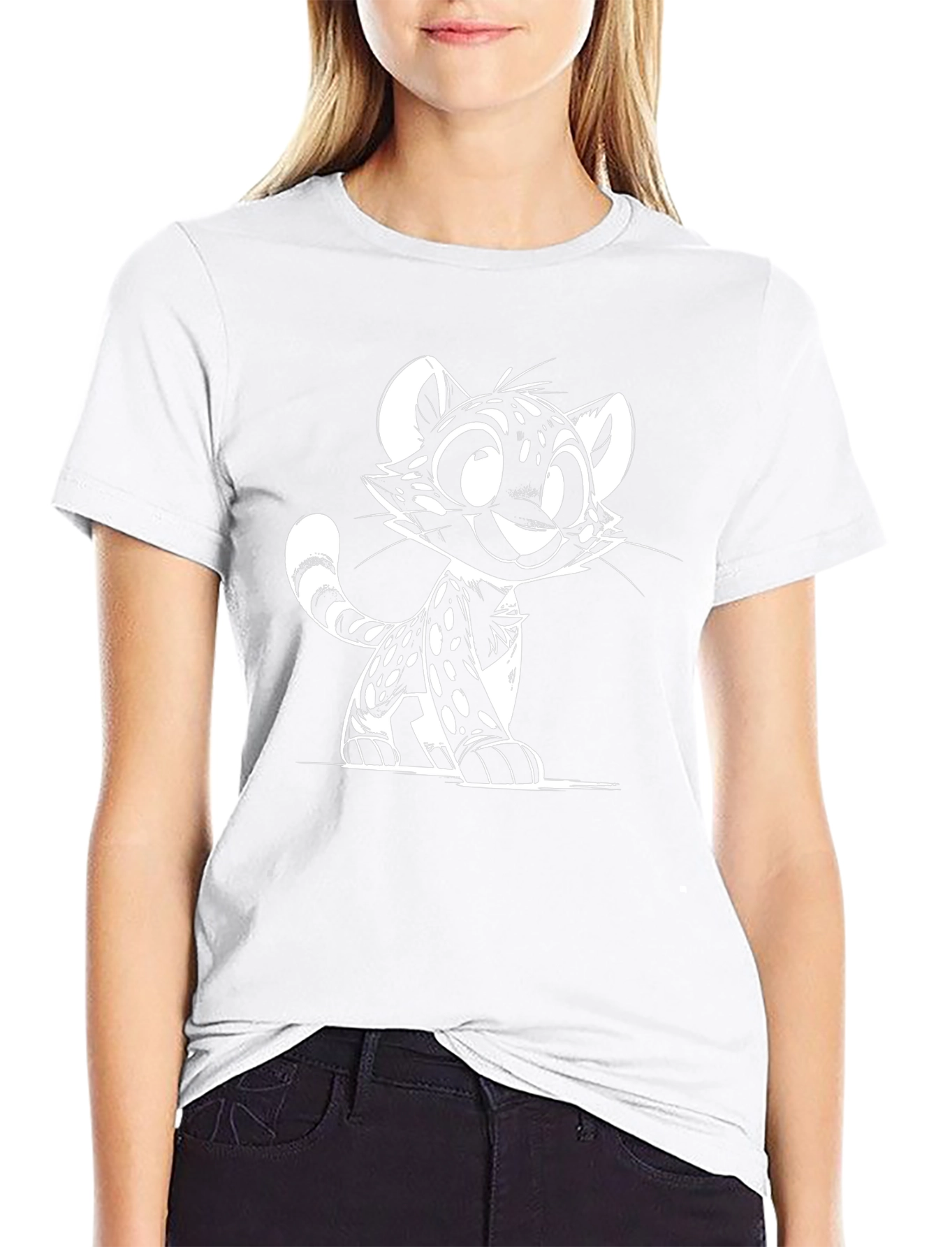 Cartoon Cat Graphic Tee - Black Unisex T-Shirt