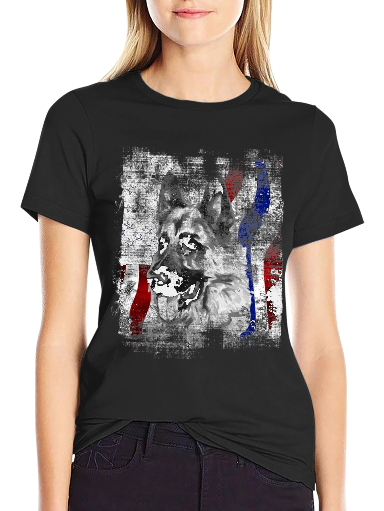 German Shepherd American Flag T-Shirt – Patriotic Dog Lover Tee