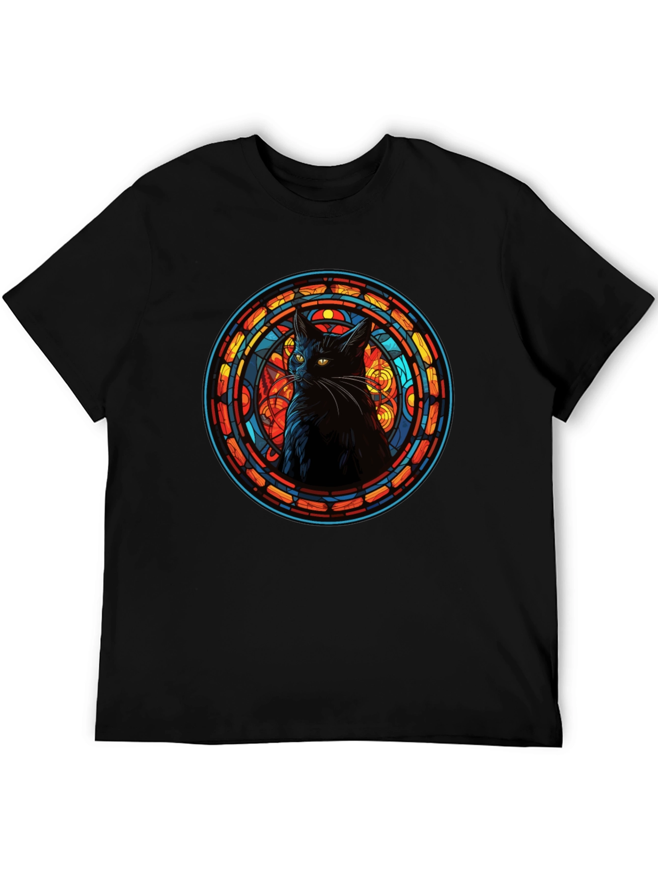 Stained Glass Cat Black T-Shirt