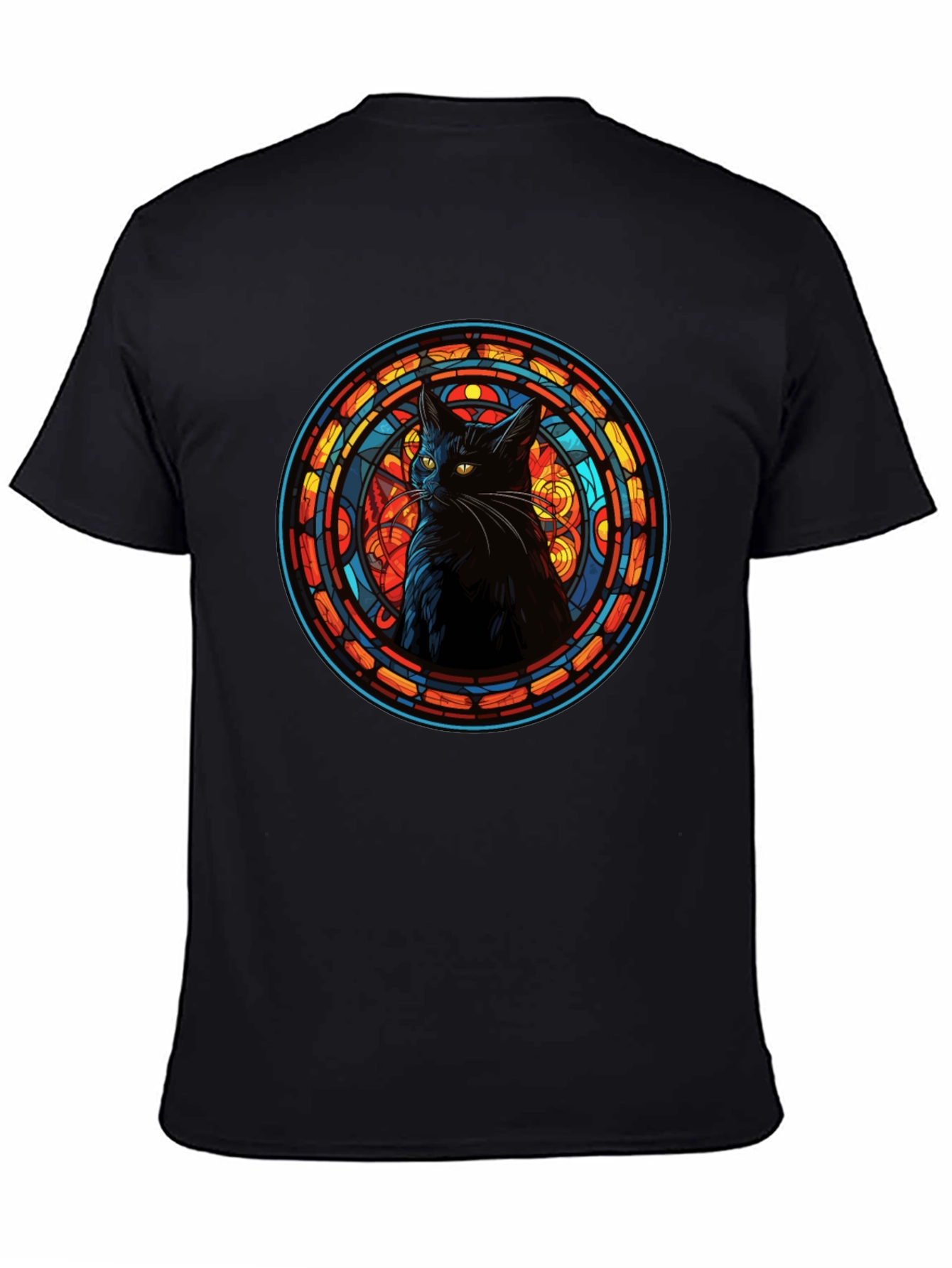 Stained Glass Cat Black T-Shirt