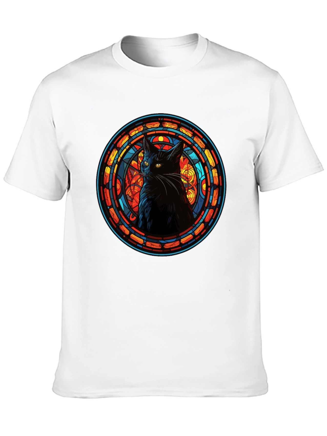 Stained Glass Cat Black T-Shirt