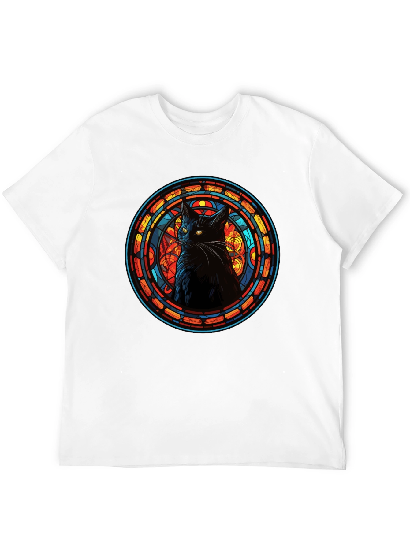 Stained Glass Cat Black T-Shirt