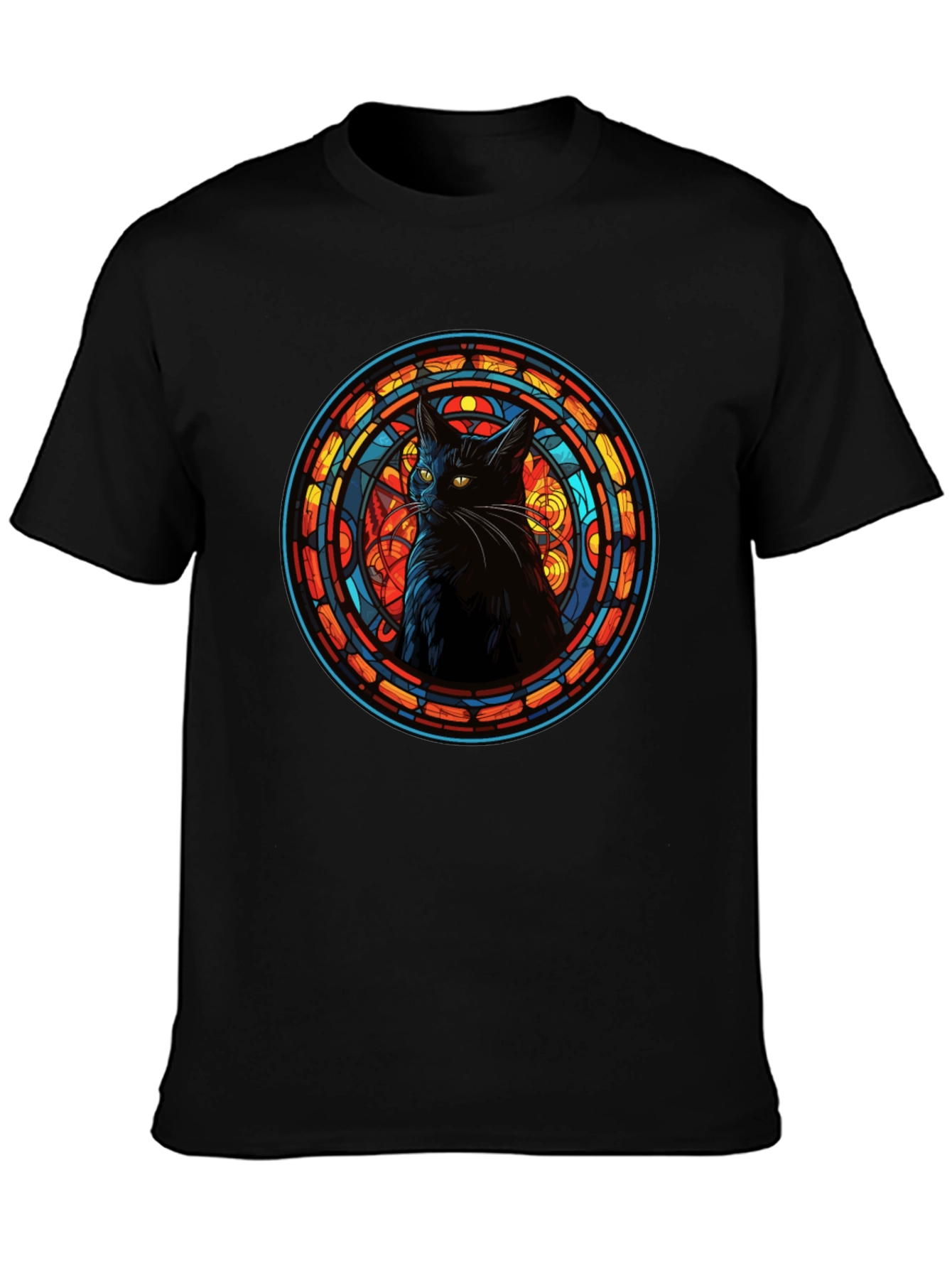 Stained Glass Cat Black T-Shirt