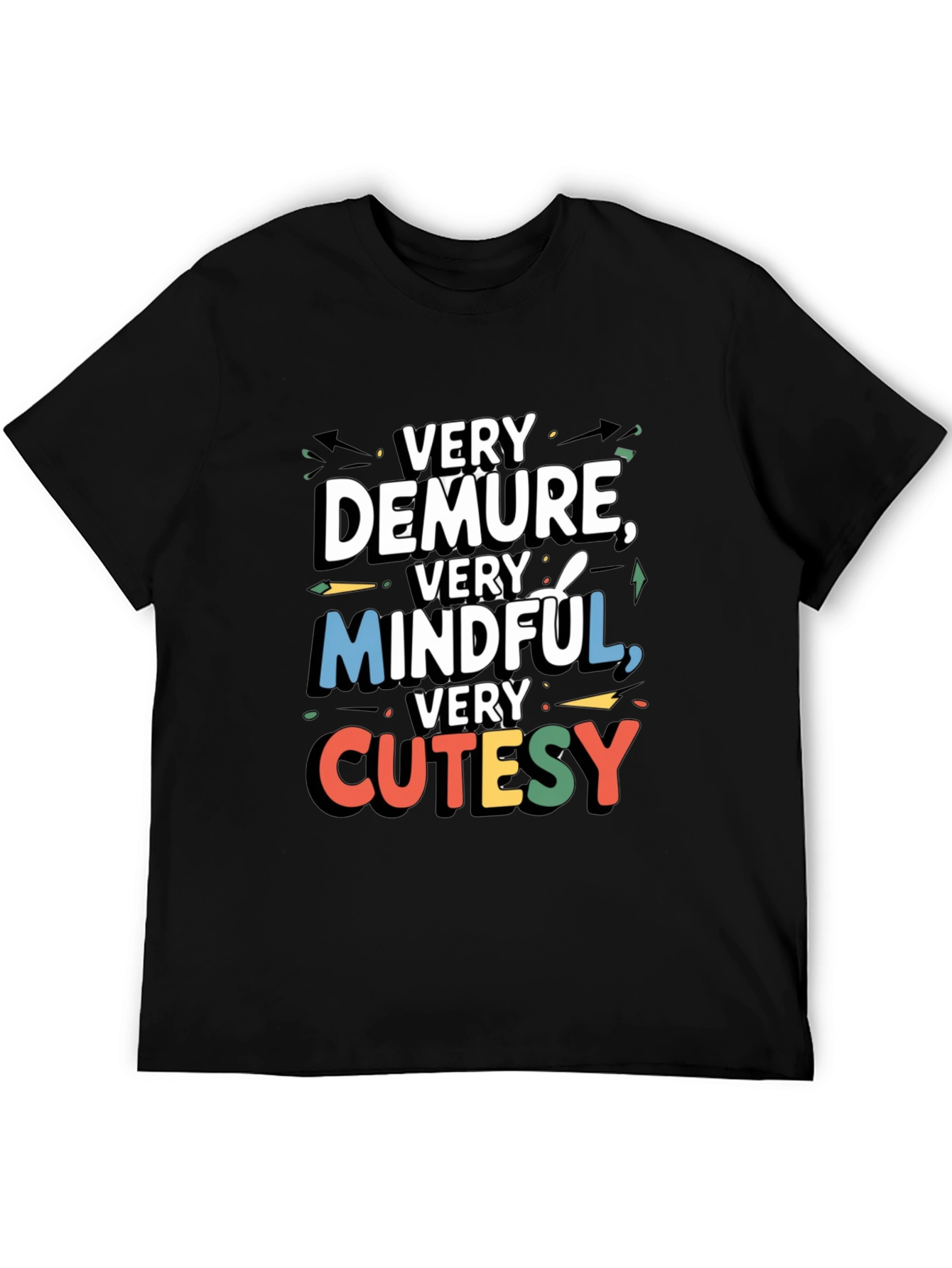 Very Demure Mindful Cutesy Black Graphic T-Shirt