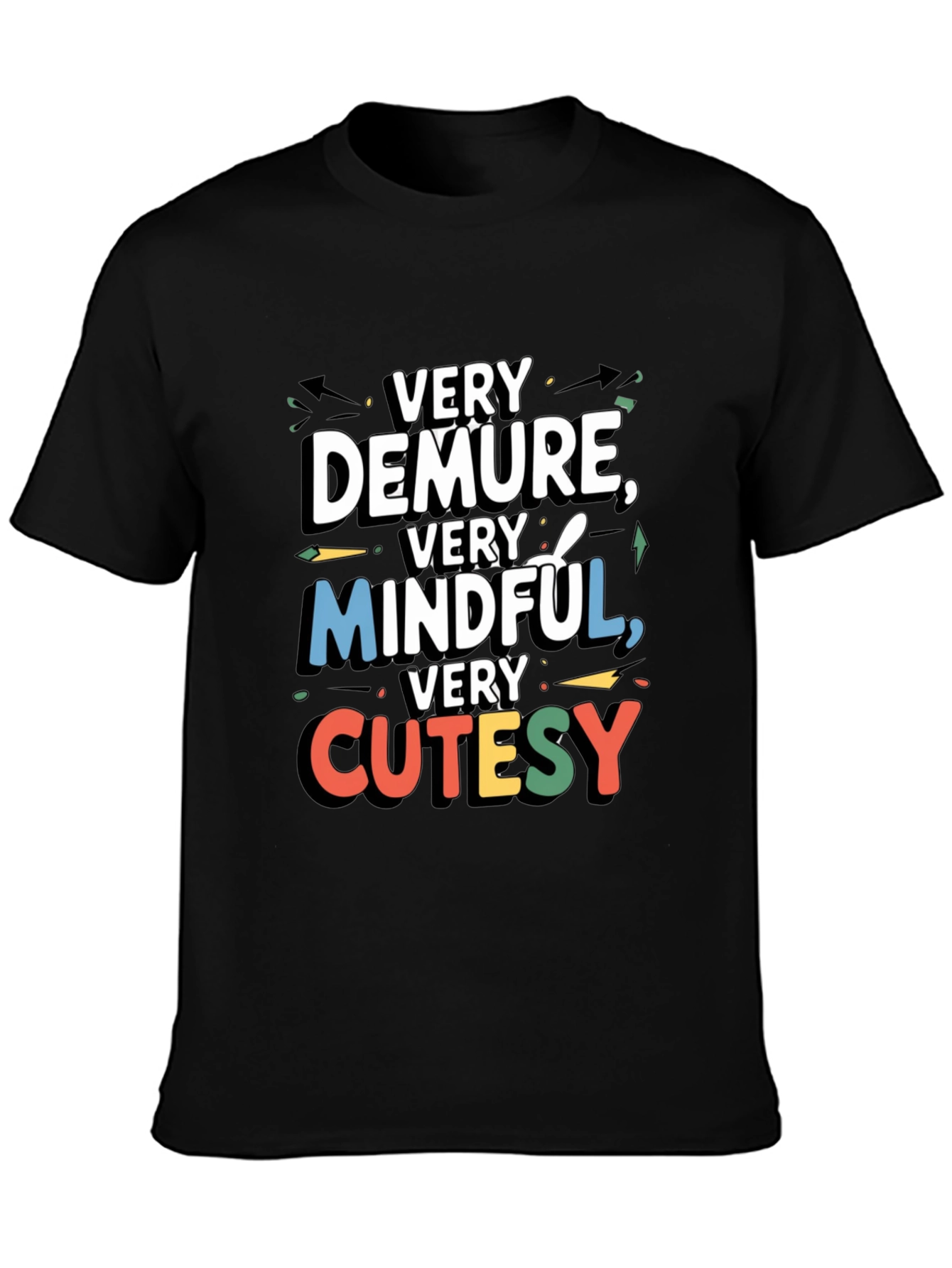 Very Demure Mindful Cutesy Black Graphic T-Shirt