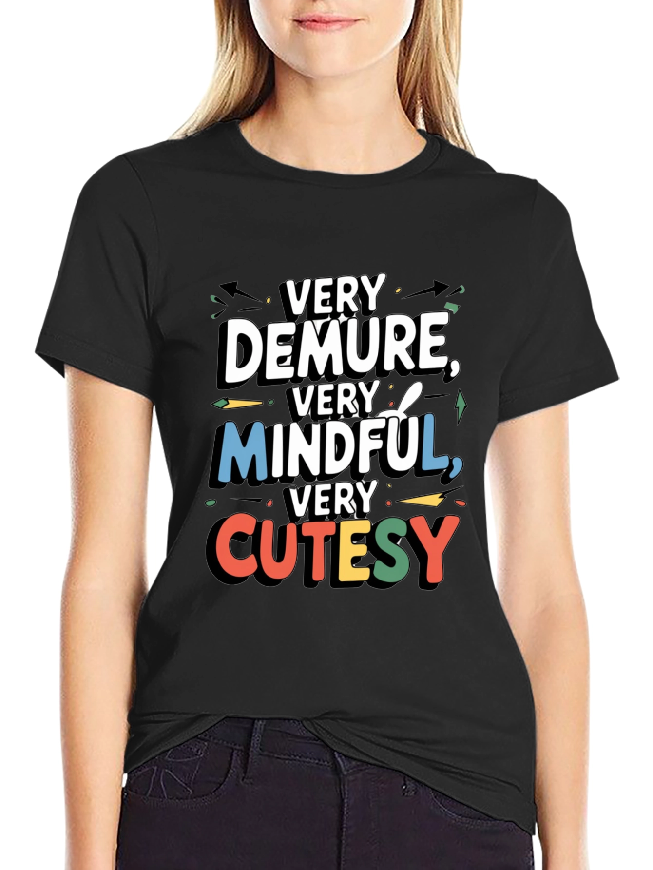 Very Demure Mindful Cutesy Black Graphic T-Shirt