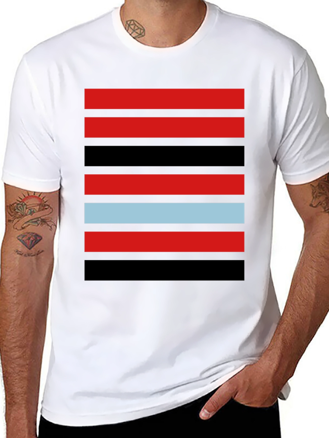Striped Graphic Tee - Red Black and Blue