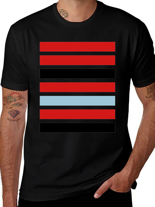 Striped Graphic Tee - Red Black and Blue