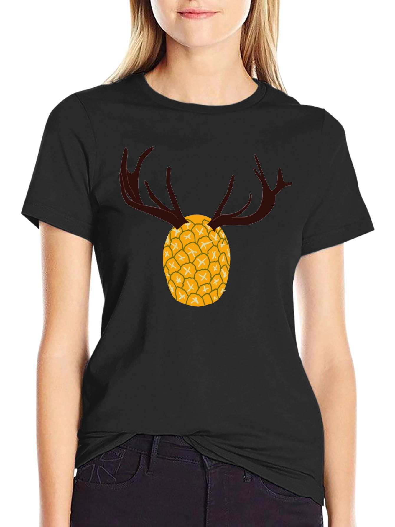 Pineapple Deer Graphic Tee - Unique Black T-Shirt