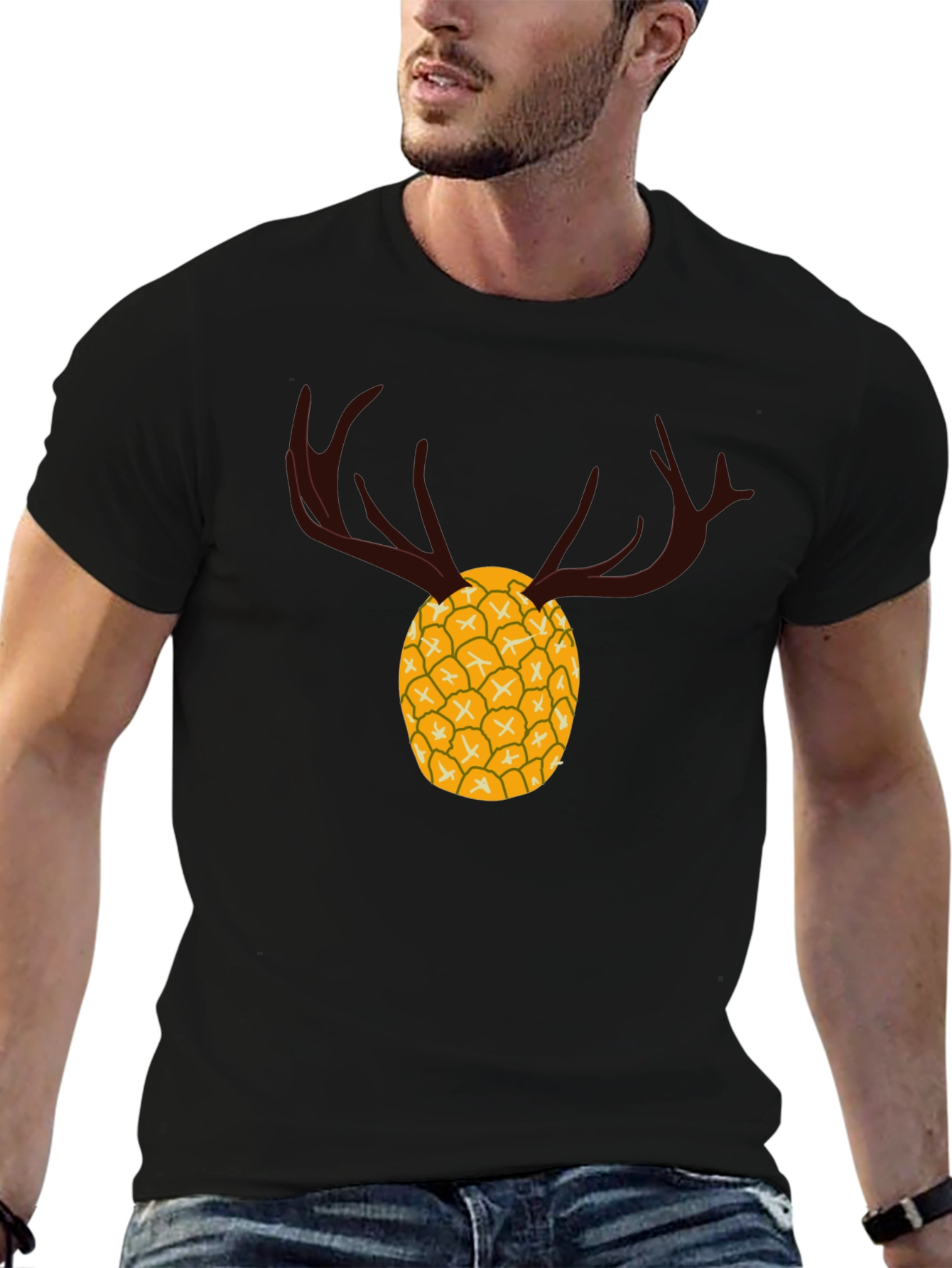 Pineapple Deer Graphic Tee - Unique Black T-Shirt