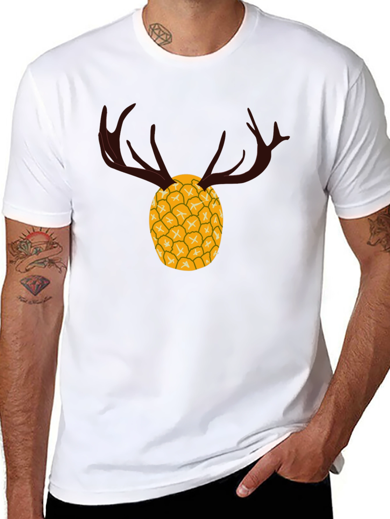 Pineapple Deer Graphic Tee - Unique Black T-Shirt