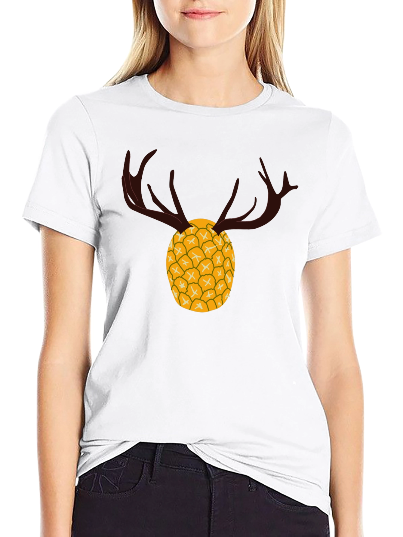 Pineapple Deer Graphic Tee - Unique Black T-Shirt