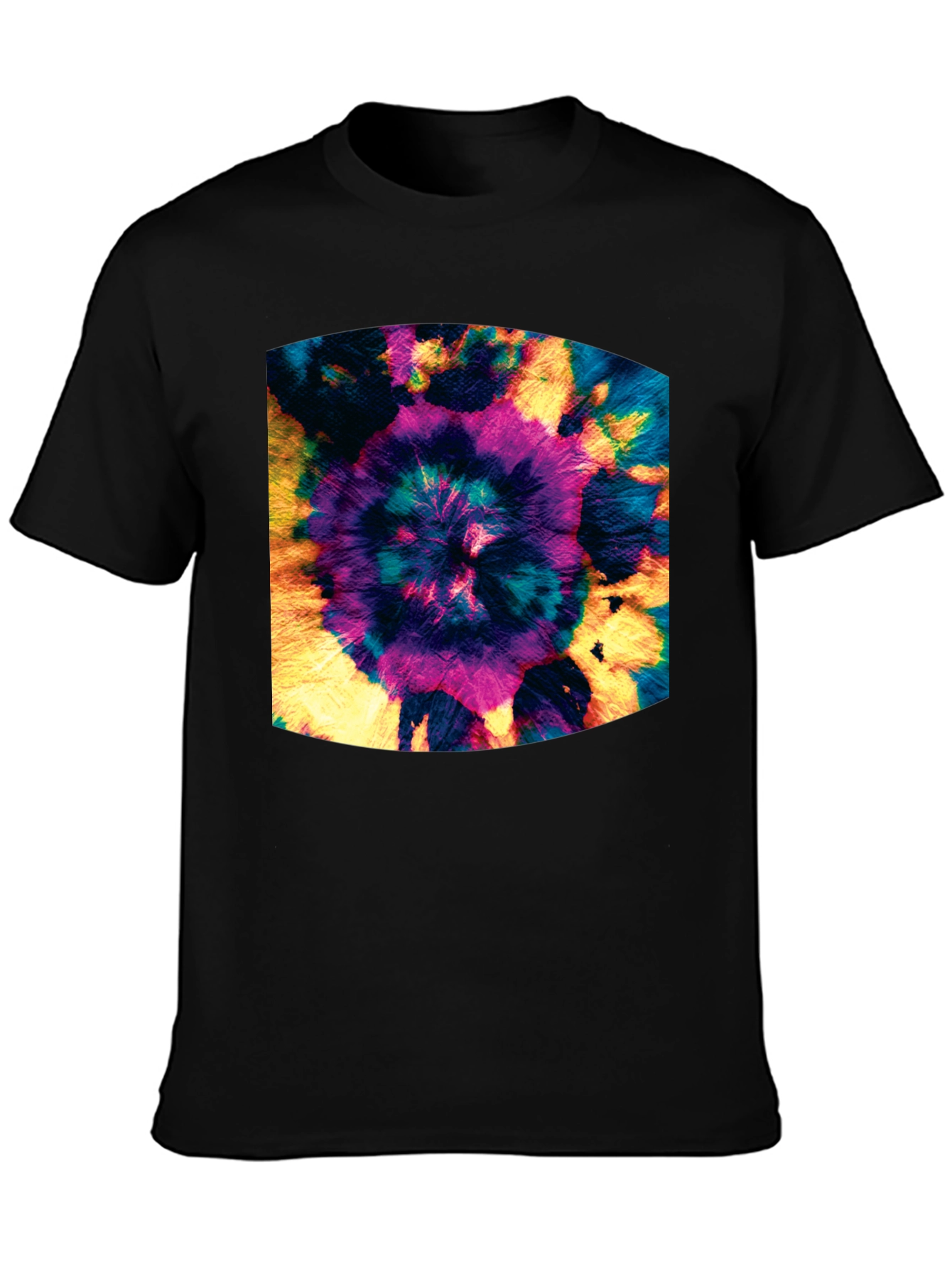 Vibrant Tie-Dye Spiral Graphic Black T-Shirt