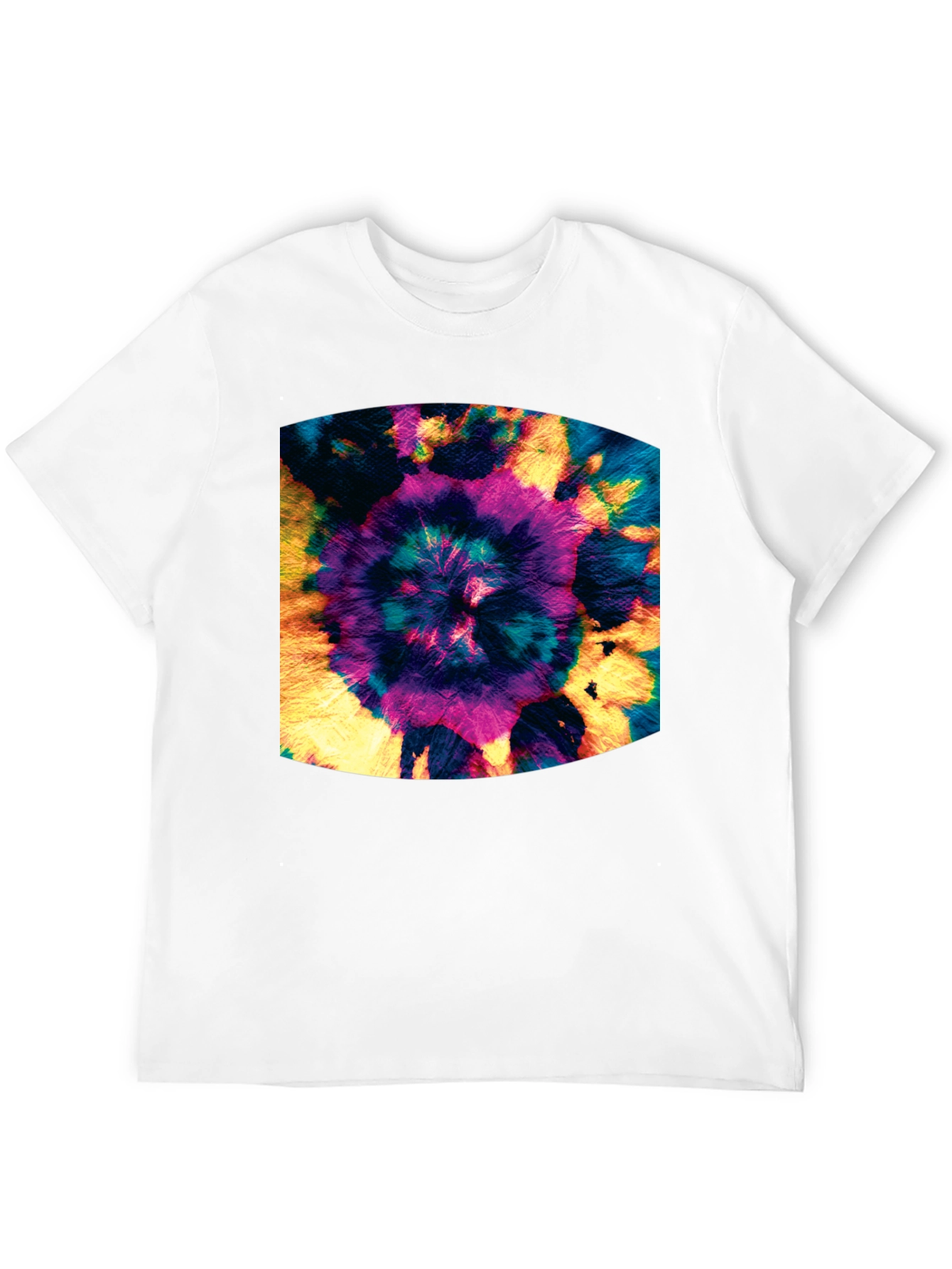 Vibrant Tie-Dye Spiral Graphic Black T-Shirt