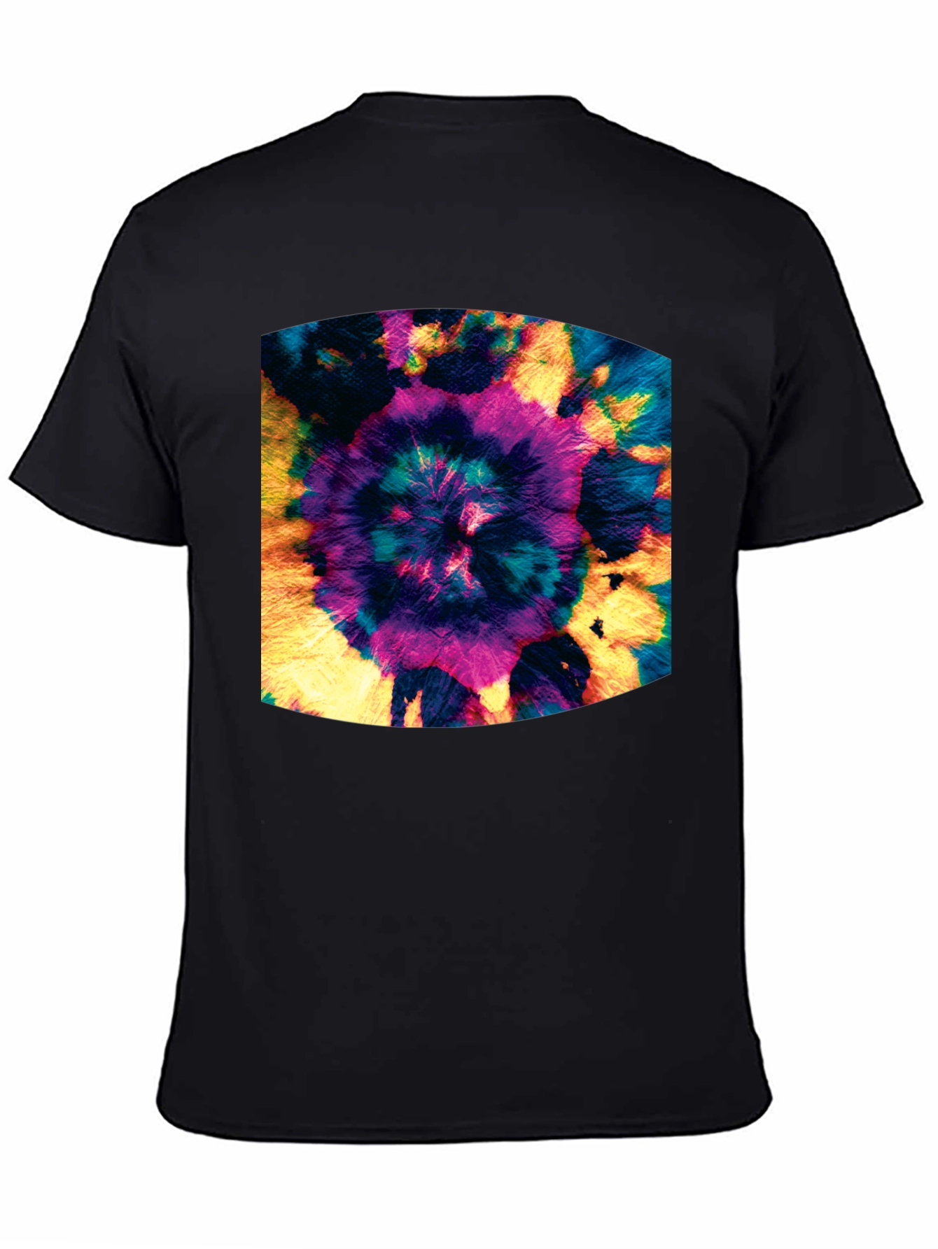 Vibrant Tie-Dye Spiral Graphic Black T-Shirt