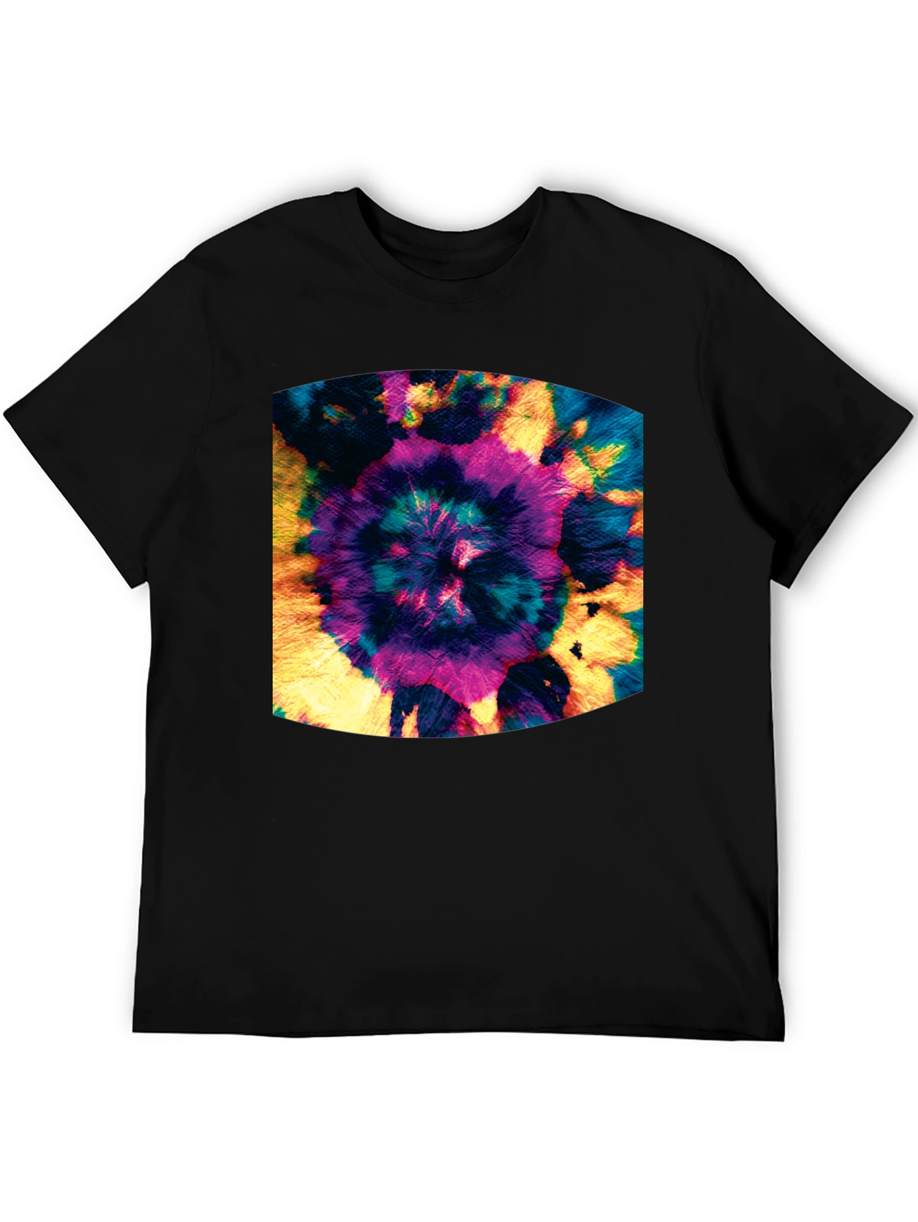 Vibrant Tie-Dye Spiral Graphic Black T-Shirt