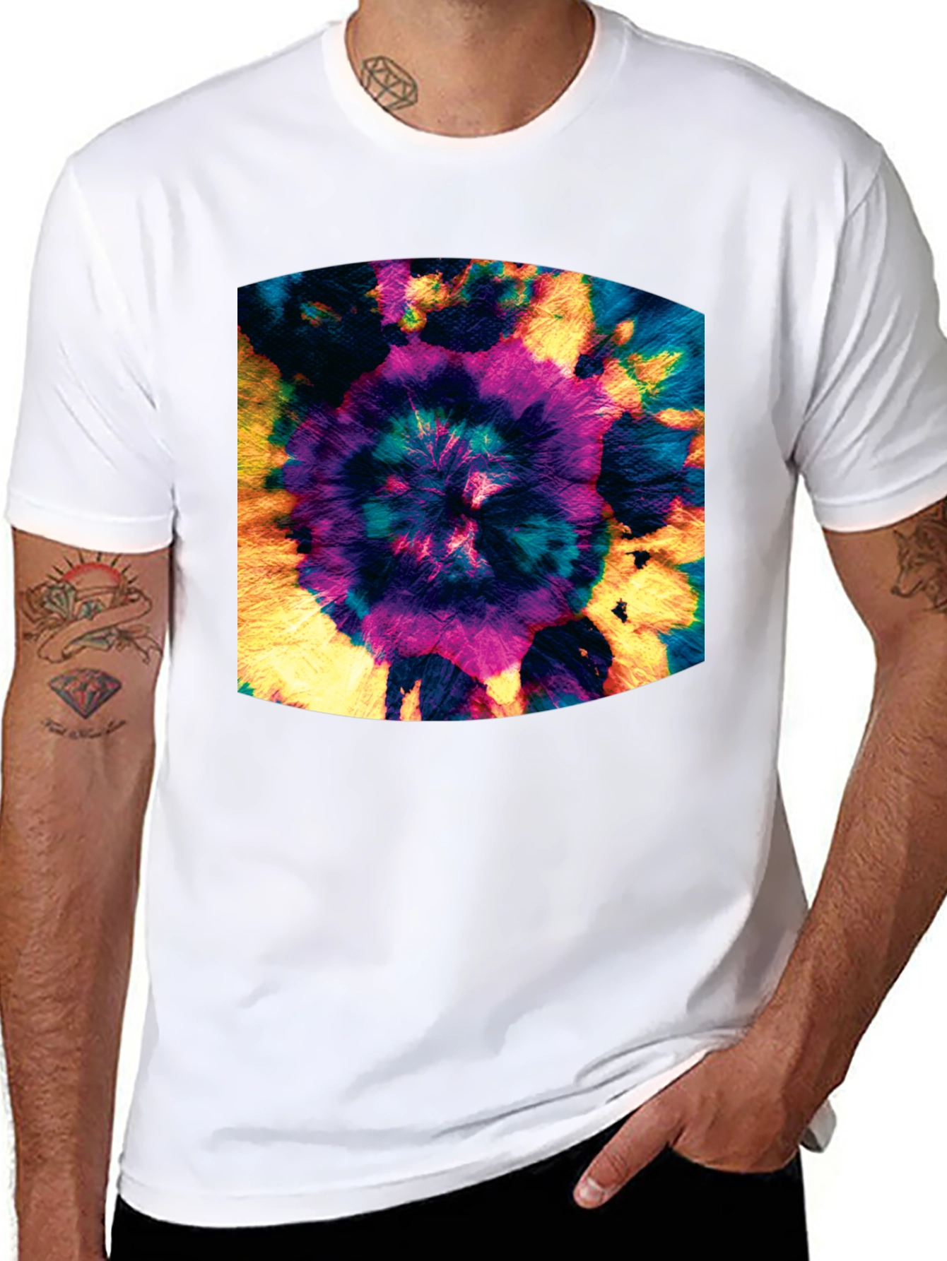 Vibrant Tie-Dye Spiral Graphic Black T-Shirt
