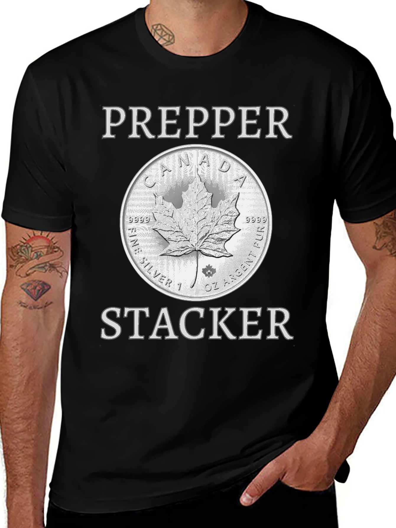 Prepper Stacker T-Shirt - Canada Silver Coin Design