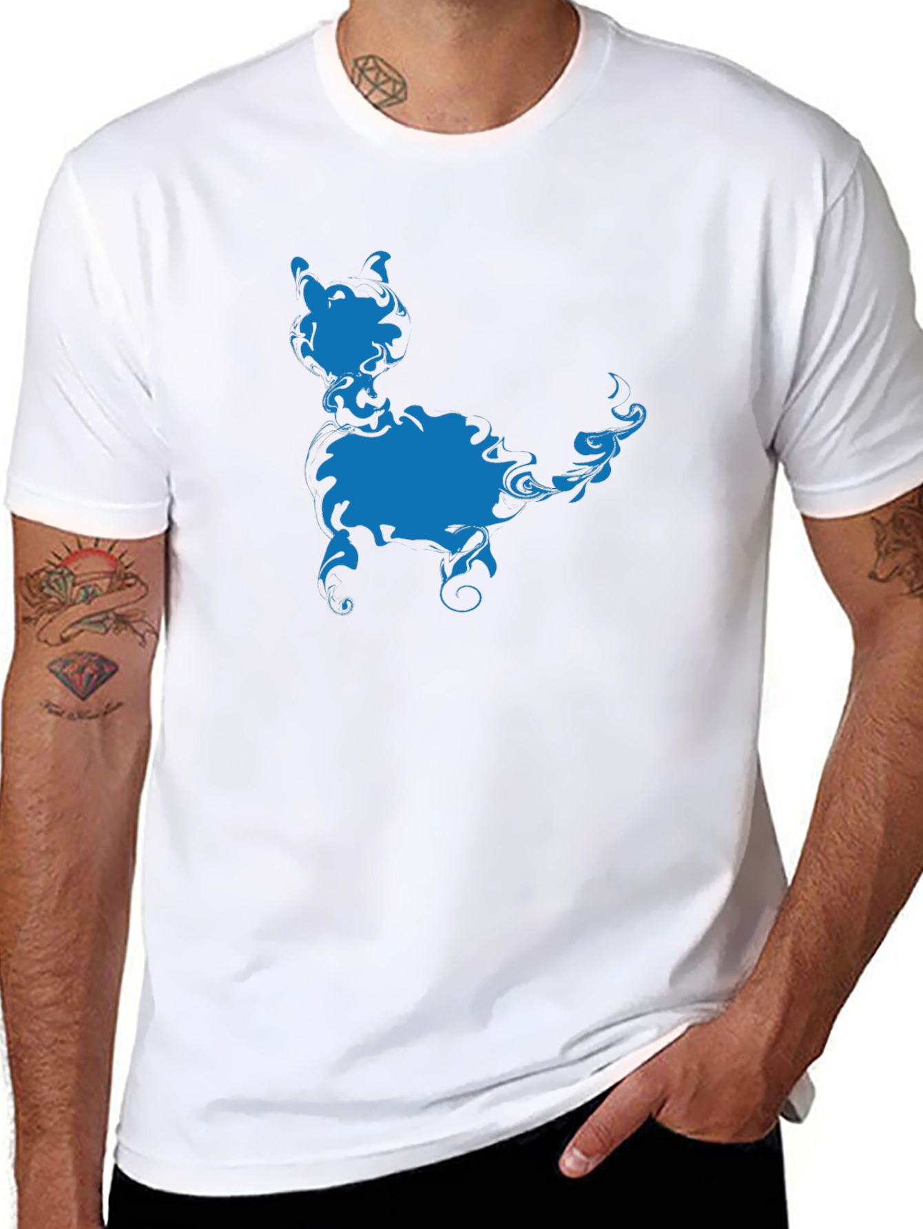 Blue Cat Silhouette Black T-Shirt