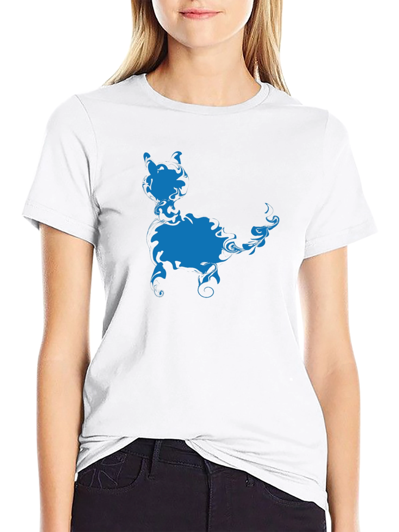 Blue Cat Silhouette Black T-Shirt