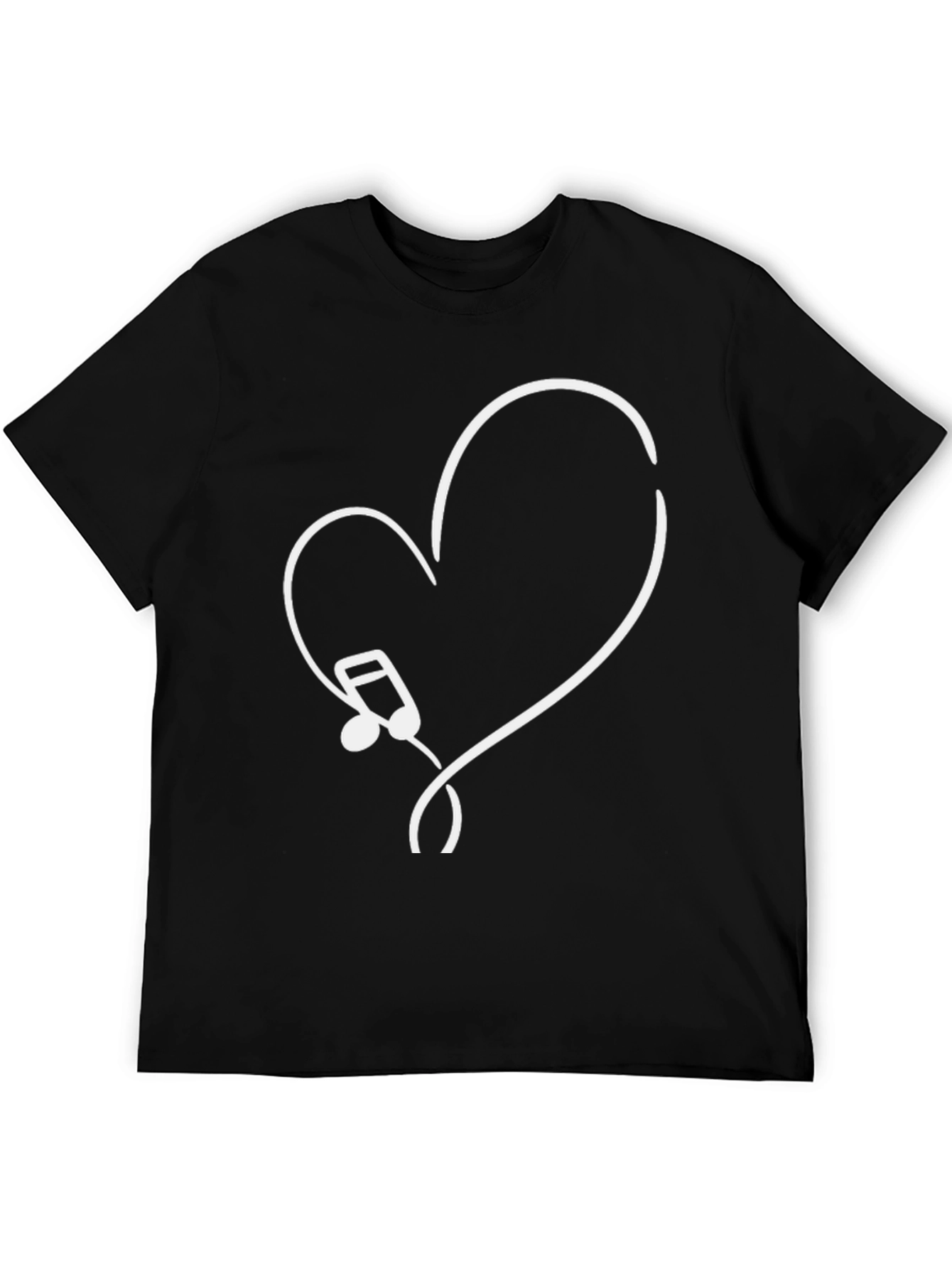 Music Note Heart Graphic Tee - Black Cotton T-Shirt