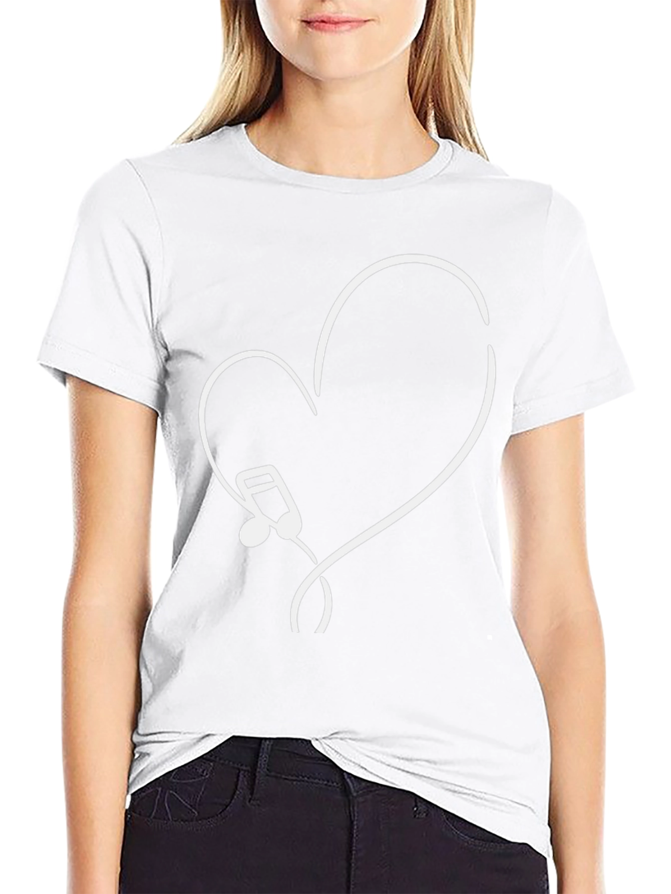 Music Note Heart Graphic Tee - Black Cotton T-Shirt