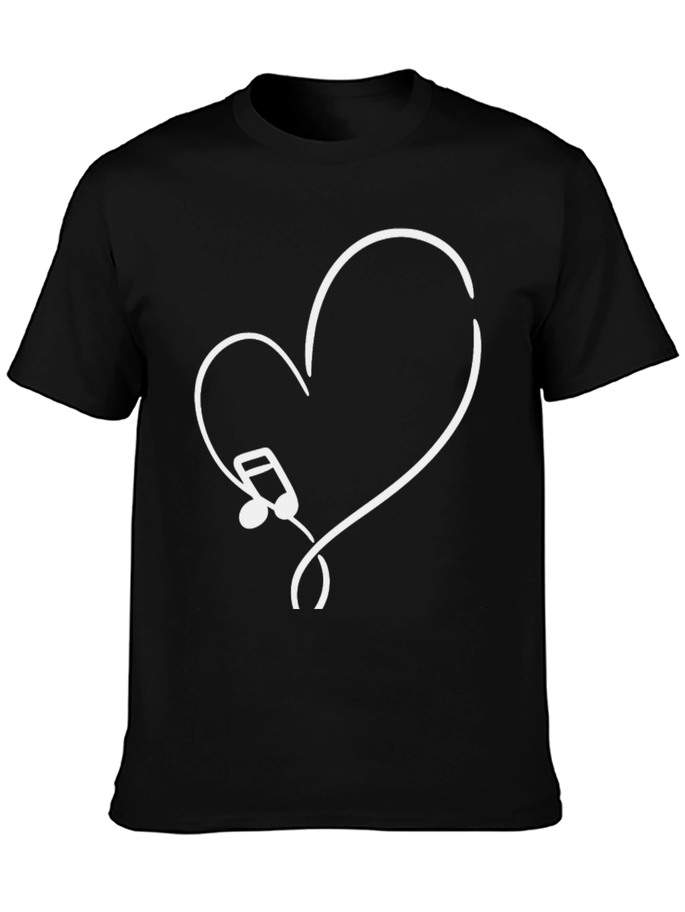 Music Note Heart Graphic Tee - Black Cotton T-Shirt