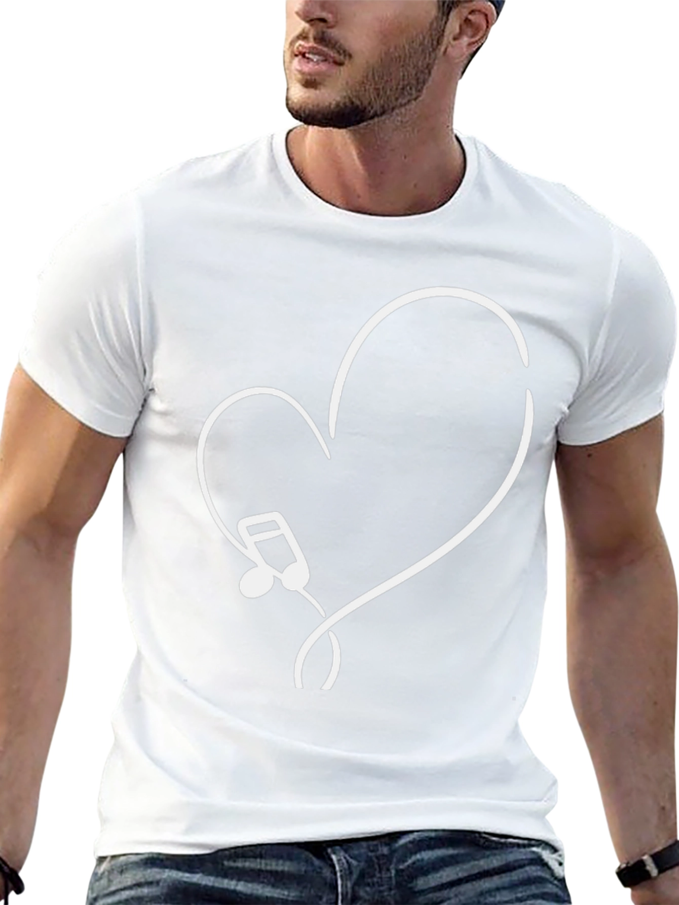 Music Note Heart Graphic Tee - Black Cotton T-Shirt
