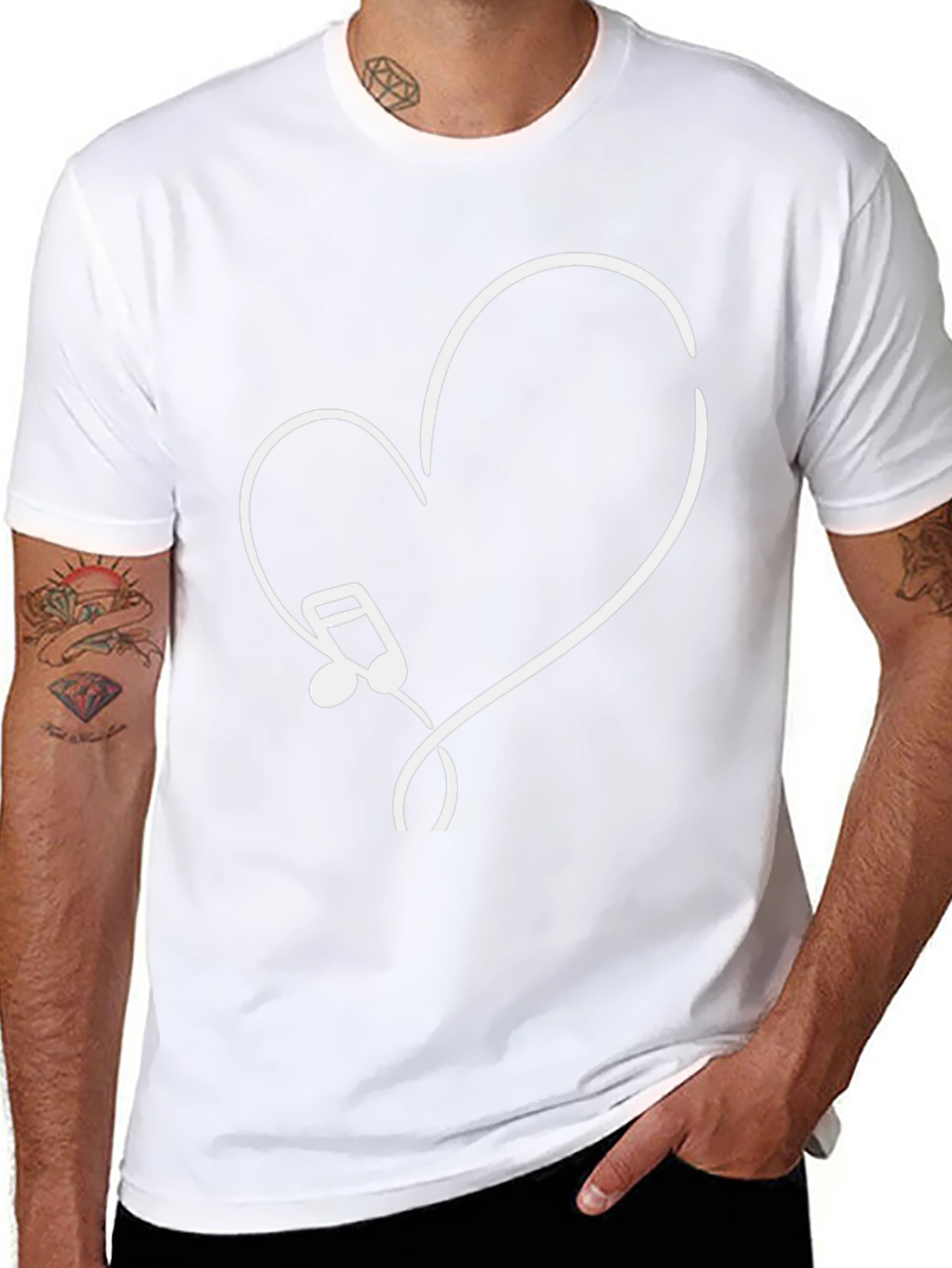 Music Note Heart Graphic Tee - Black Cotton T-Shirt