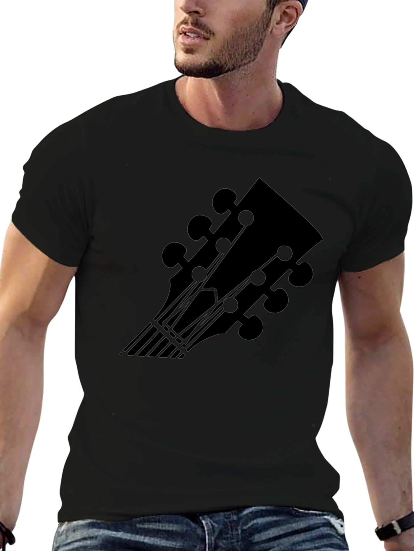 Guitar Headstock Graphic Black Tee