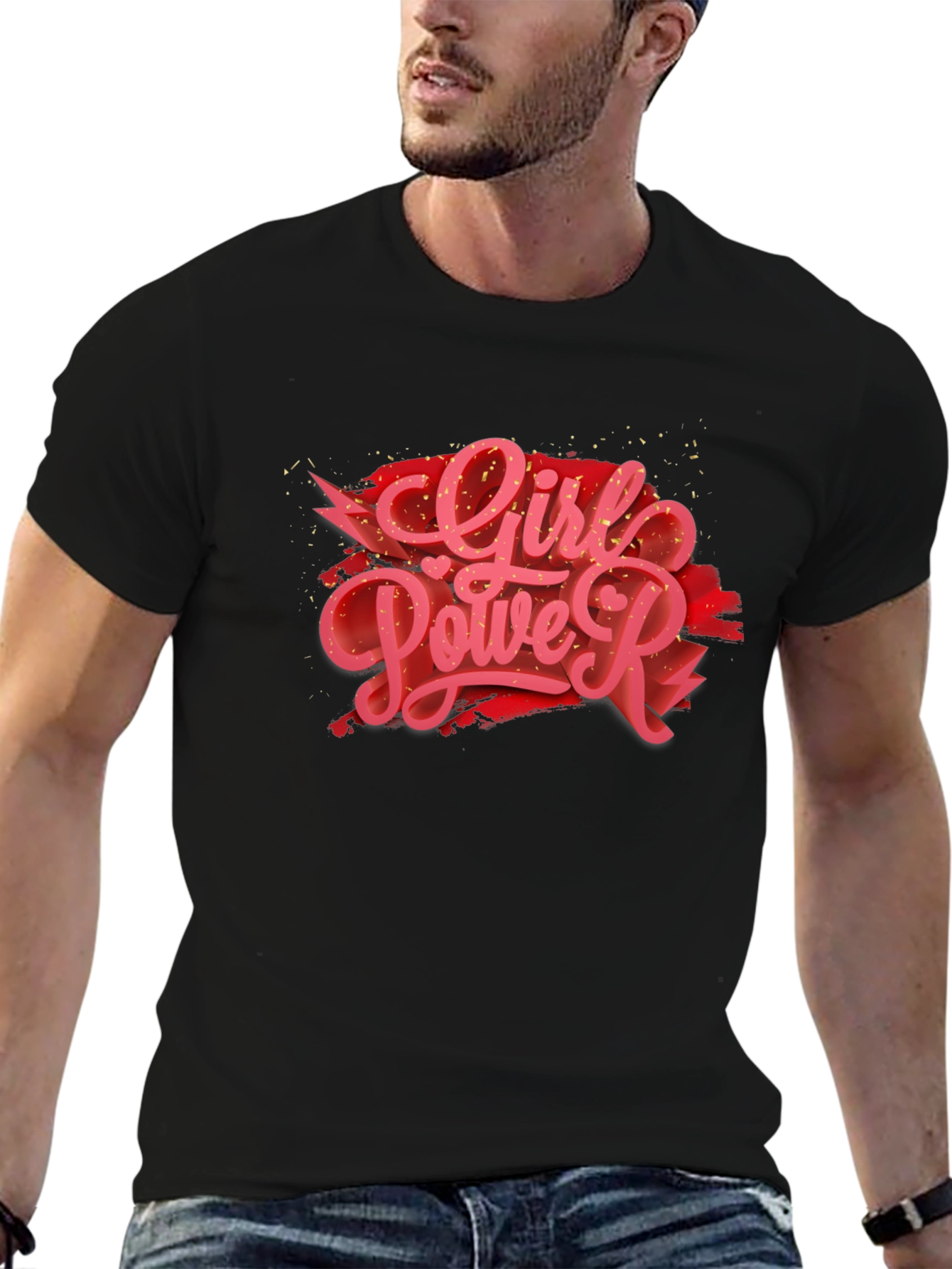 Girl Power Graphic Print Black T-Shirt