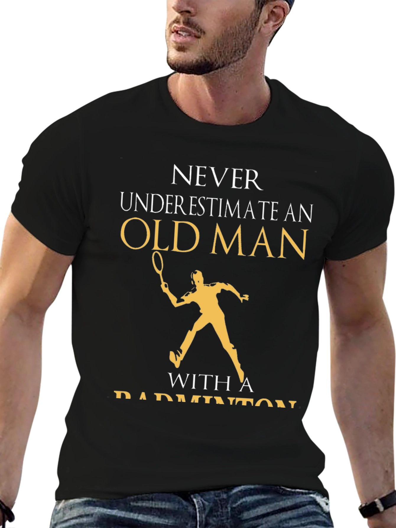 Old Man Badminton T-Shirt Funny Gift