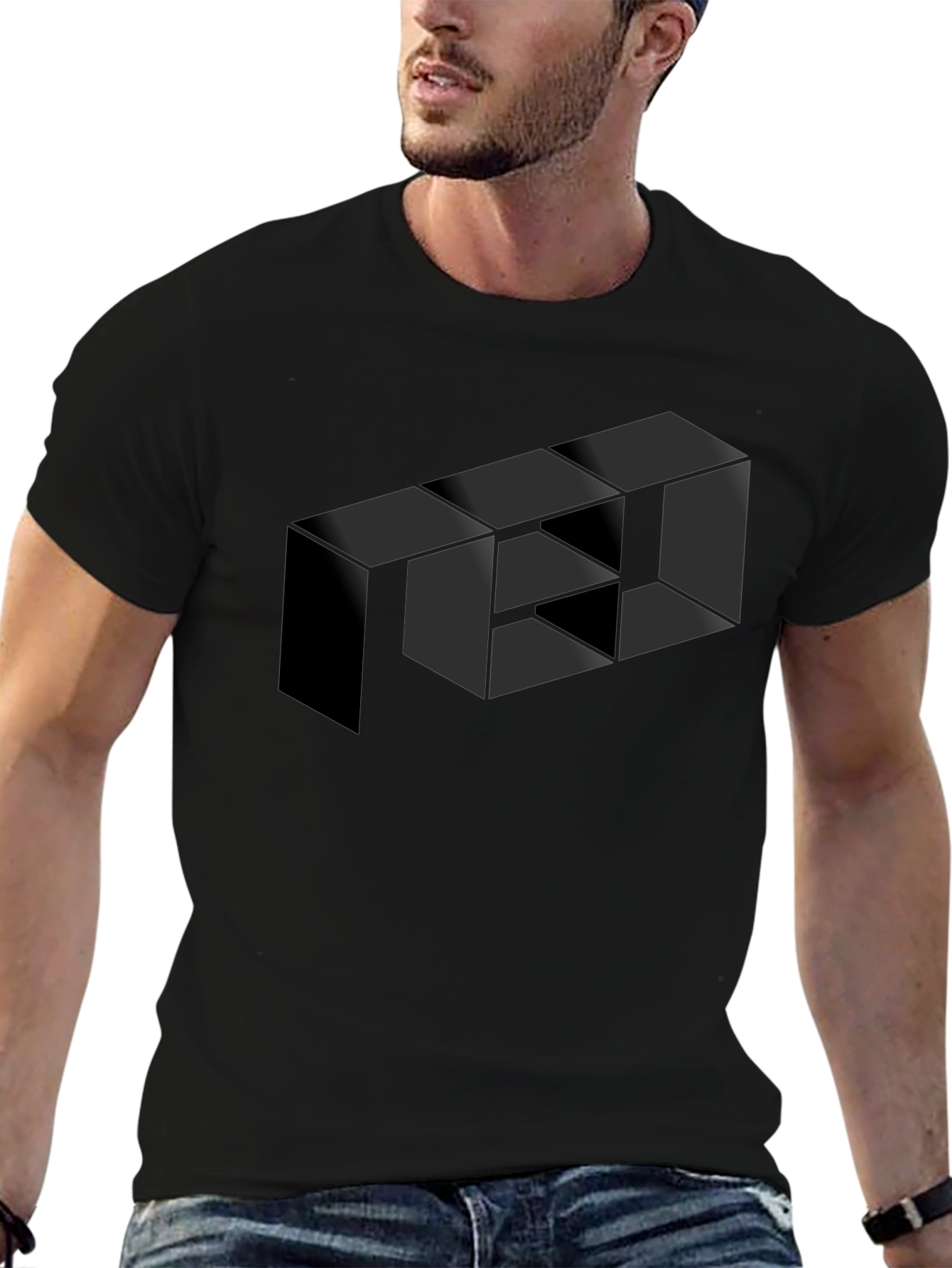Optical Illusion Geometric Box Black T-Shirt