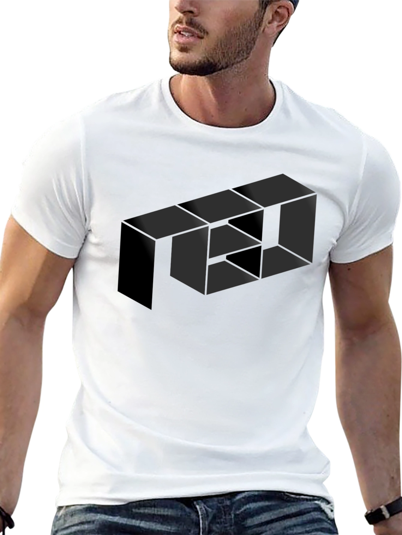Optical Illusion Geometric Box Black T-Shirt