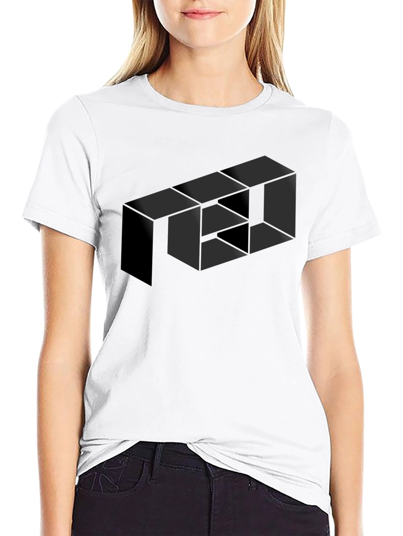 Optical Illusion Geometric Box Black T-Shirt