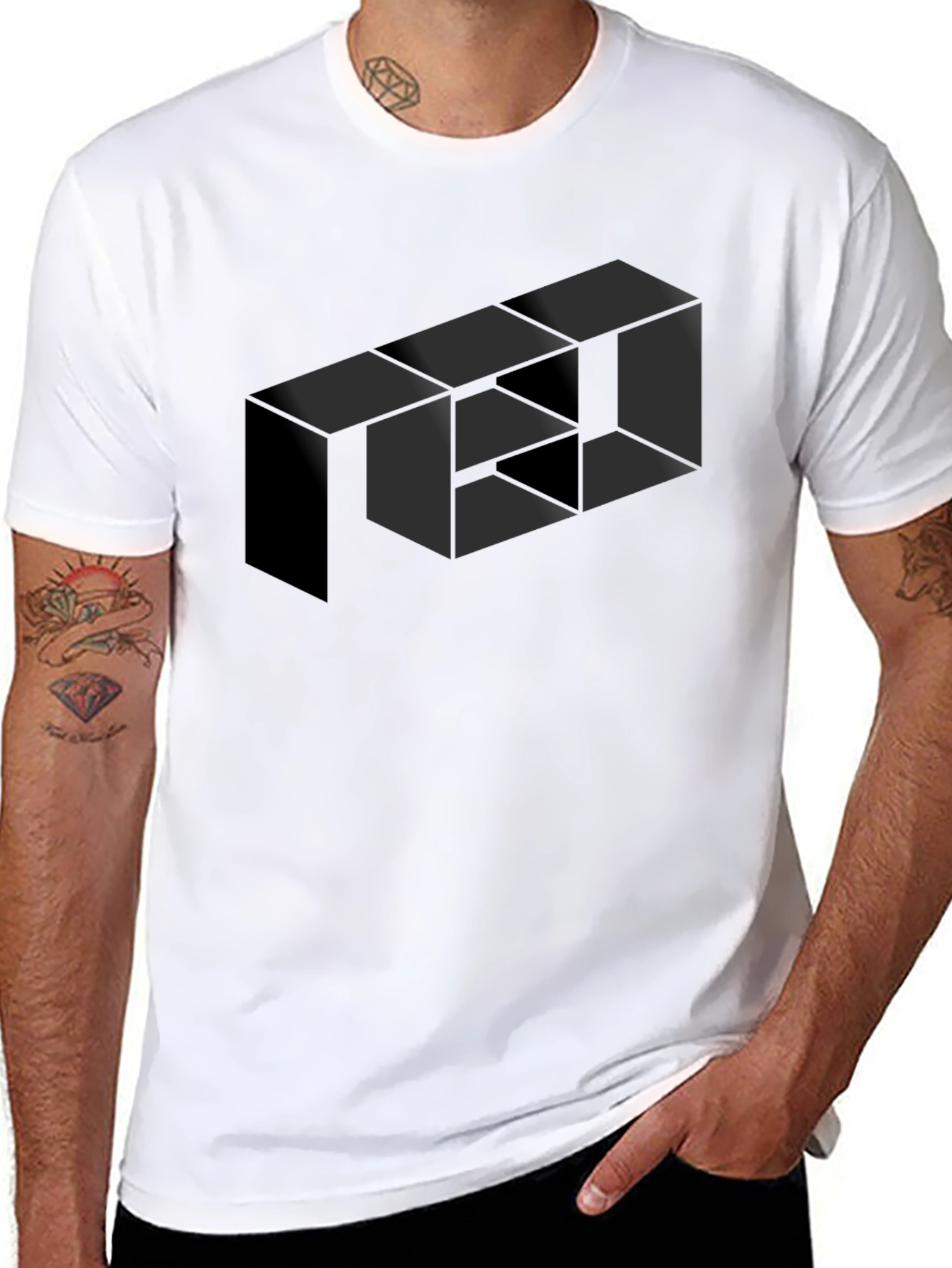 Optical Illusion Geometric Box Black T-Shirt