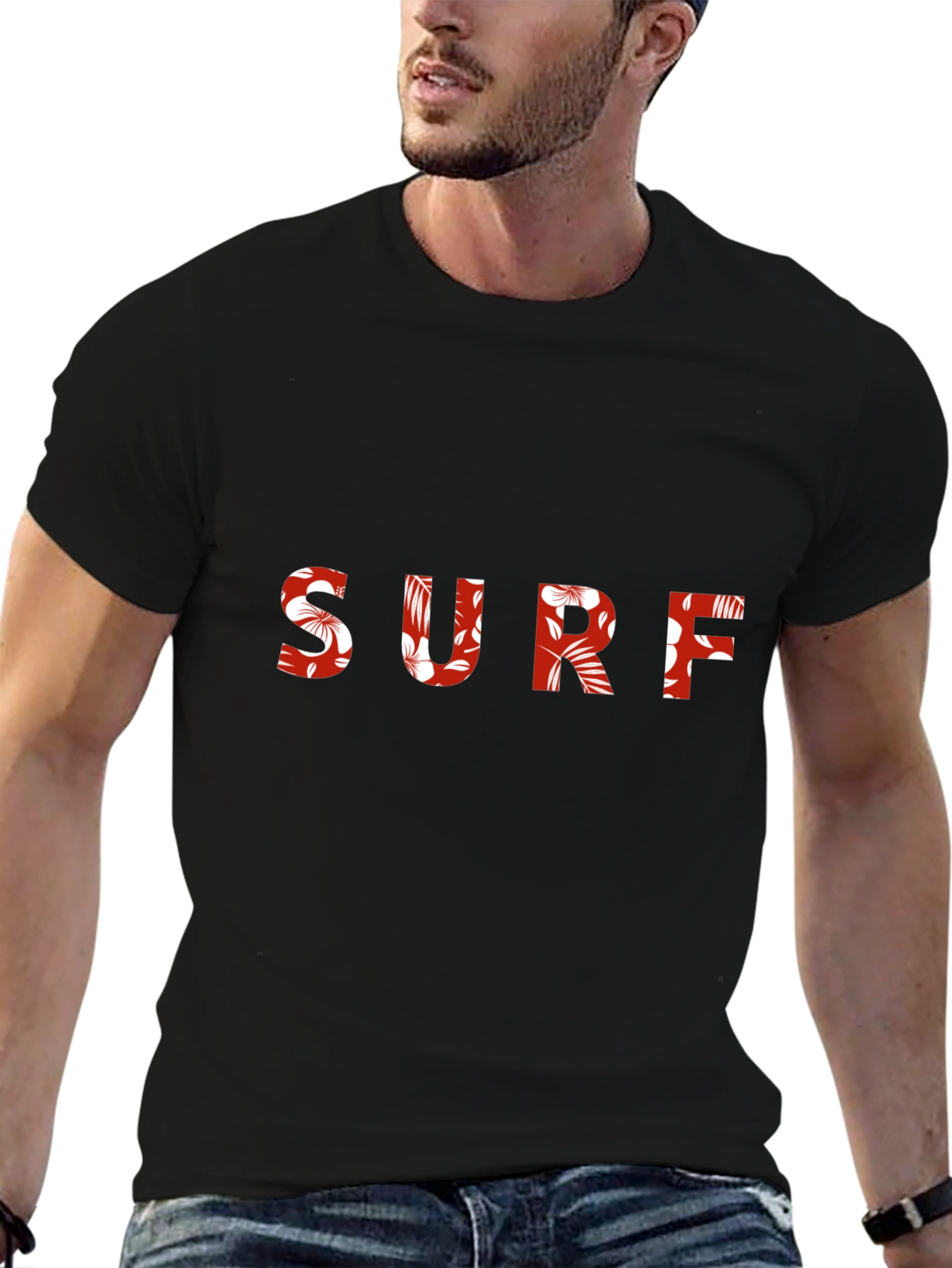 Floral Surf Tee - Black Cotton Graphic T-Shirt