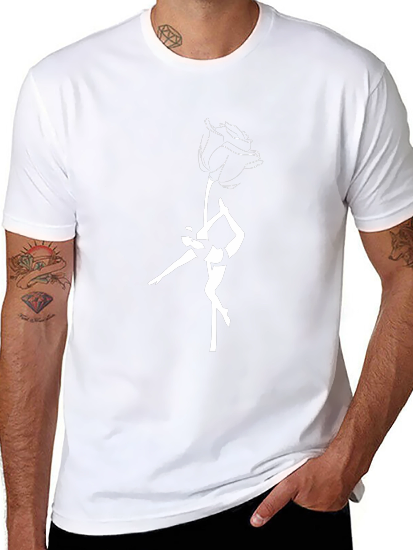 Black T-Shirt with Rose & Dancer Graphic Tee