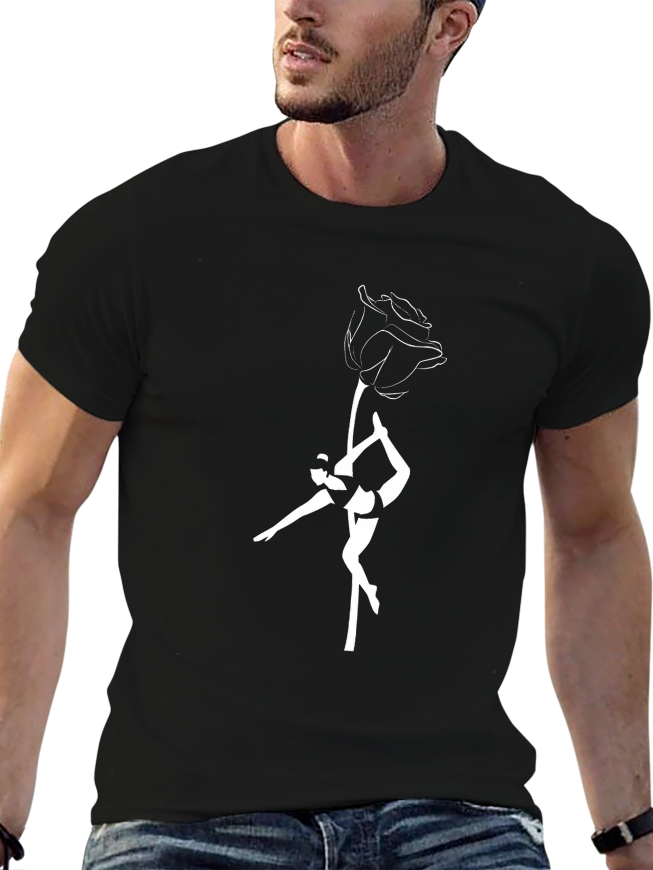 Black T-Shirt with Rose & Dancer Graphic Tee