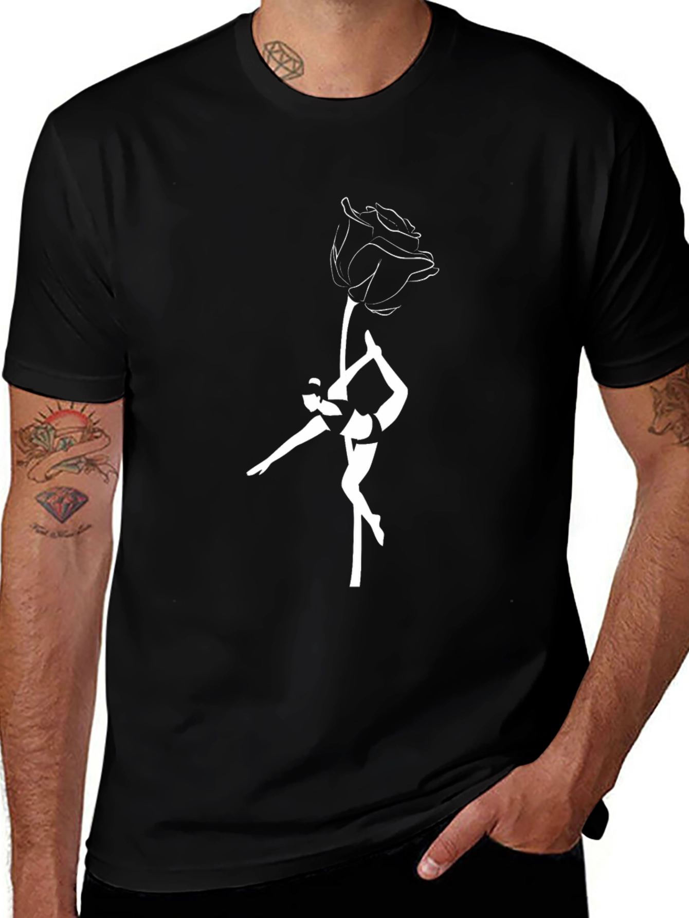 Black T-Shirt with Rose & Dancer Graphic Tee