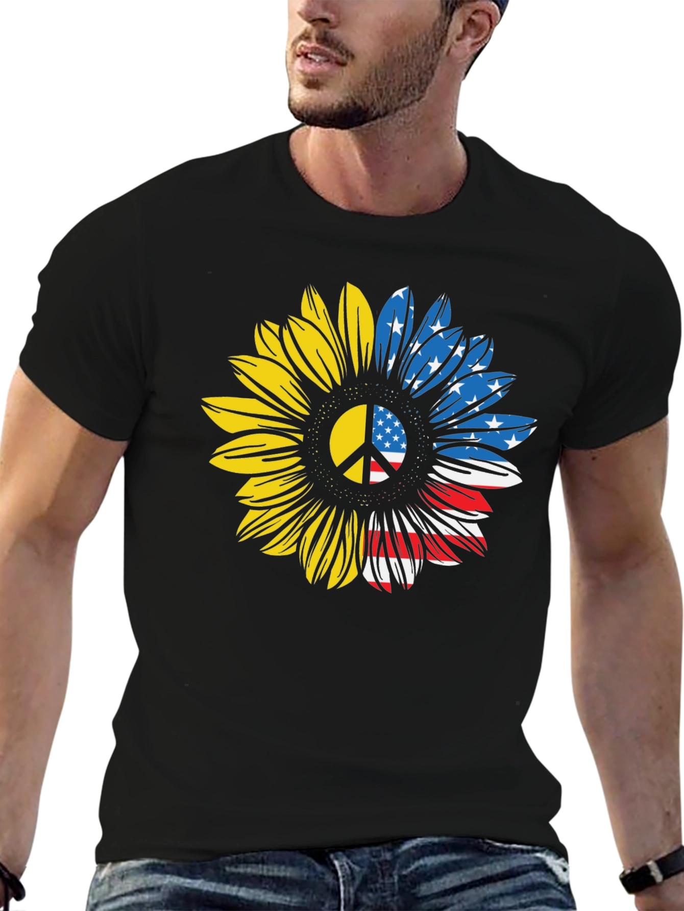 Ukraine USA Sunflower Peace Sign T-Shirt