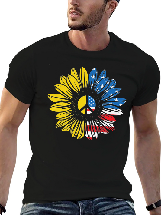 Ukraine USA Sunflower Peace Sign T-Shirt