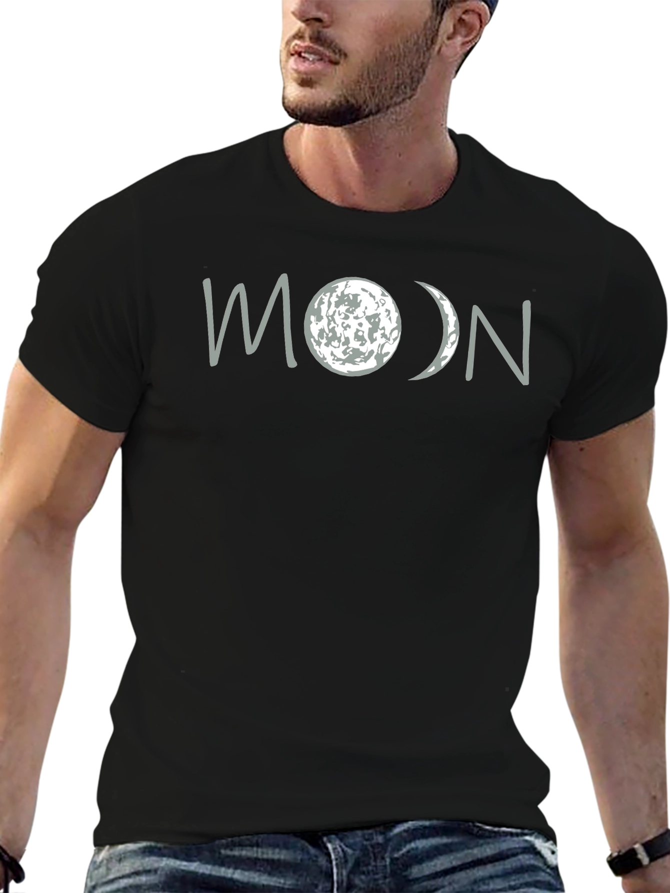 Mens Black Moon Phase Graphic T-Shirt