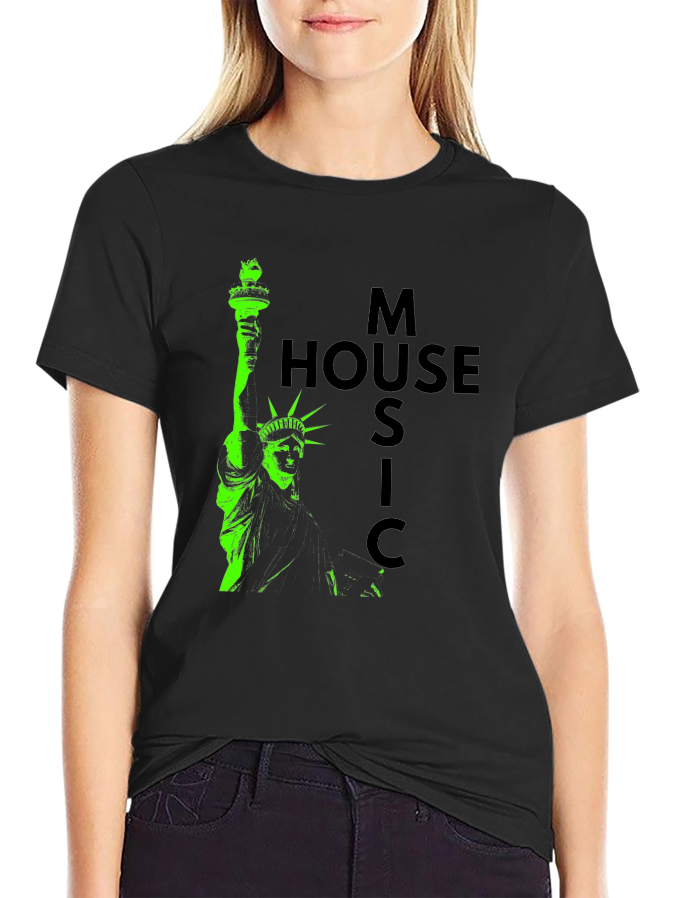 Statue of Liberty House Music Graphic Tee - Black